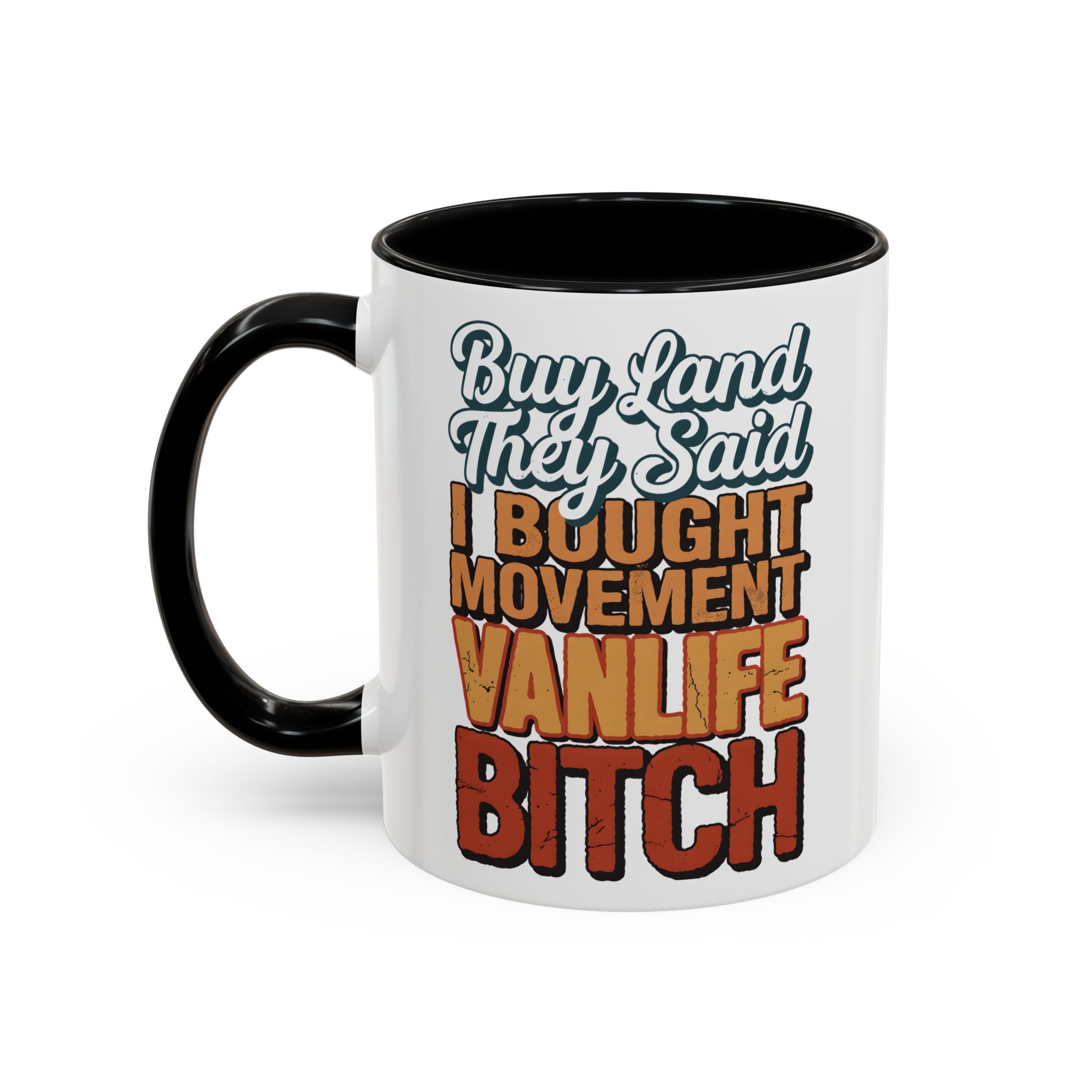 Accent Coffee Mug (11, 15oz) — "Buy Land They Said" Design F**K-Line