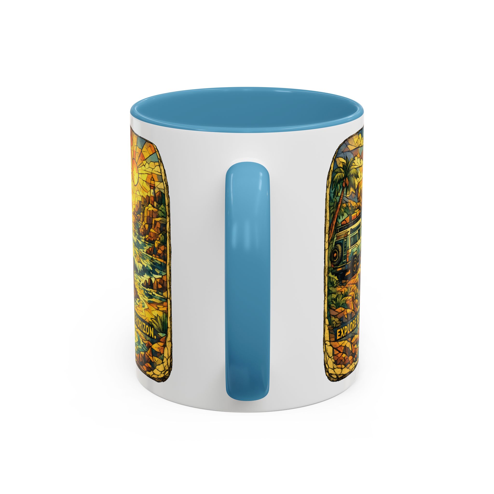 Accent Coffee Mug (11, 15oz) — "Explore Beyond The Horizon" Design Cubic-Line