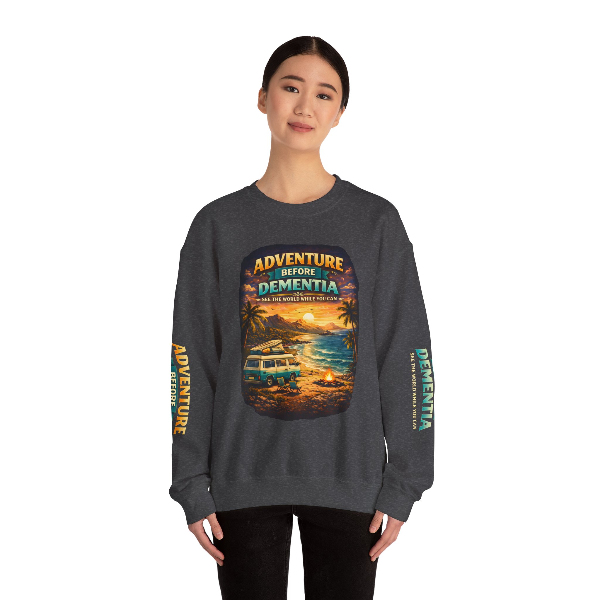 Unisex Heavy Blend™ Crewneck Sweatshirt — "Adventure Before Dementia" Design Scenic-Line