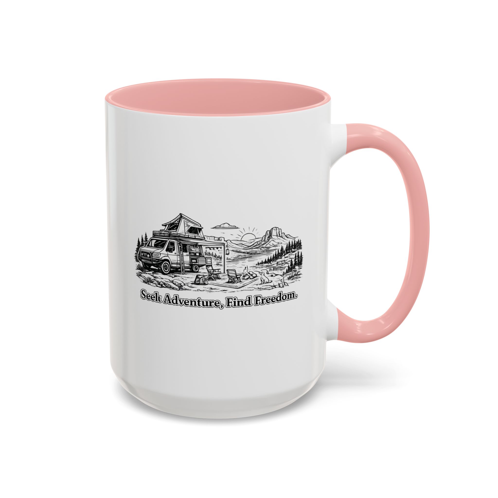 Accent Coffee Mug (11, 15oz) — "Seek Adventure, Find Freedom" Design Minimal-Line