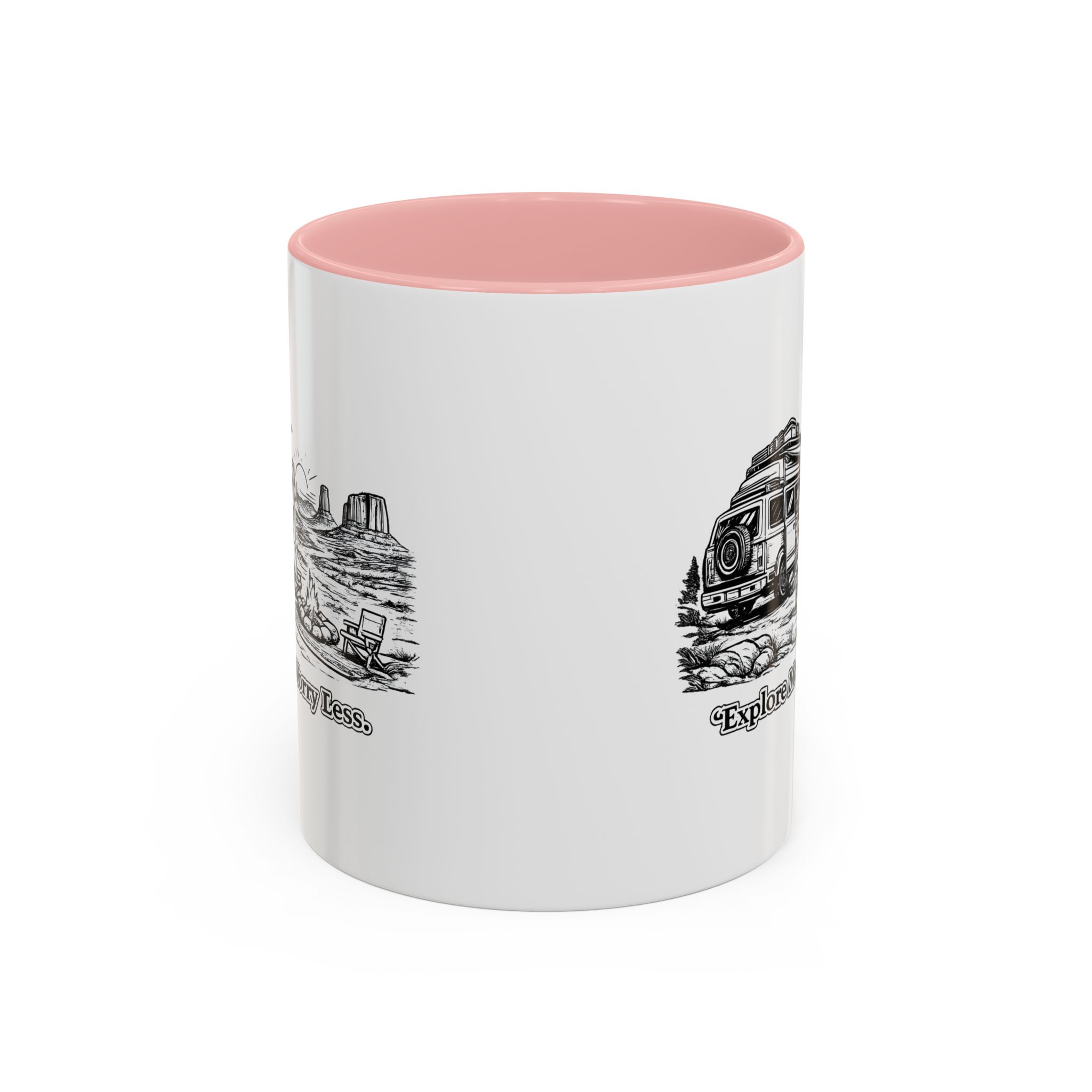 Accent Coffee Mug (11, 15oz) — "Explore More Worry Less" Design Minimal-Line