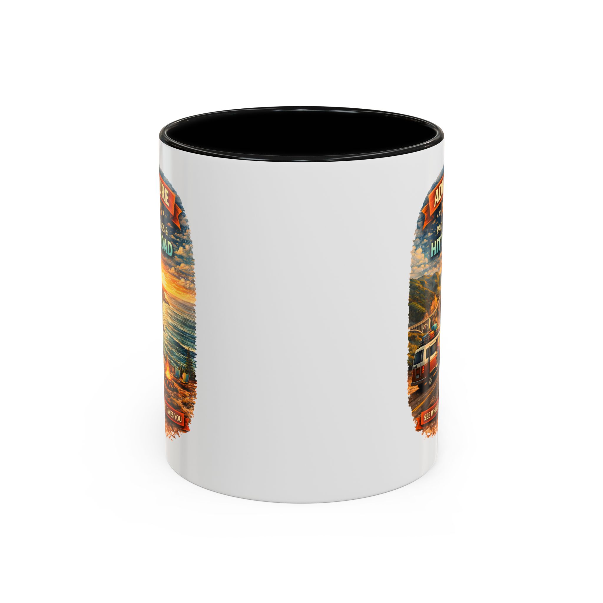 Accent Coffee Mug (11, 15oz) — "Adventure Awaits-Pack Your Bags" Design Scenic-Line