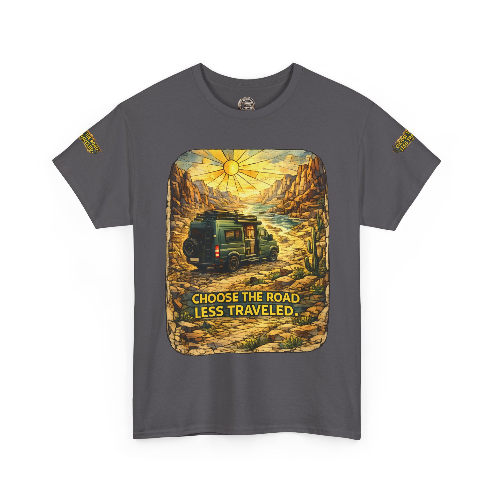 Unisex Heavy Cotton Tee — "Choose The Road Less Traveled" Design Cubic-Line