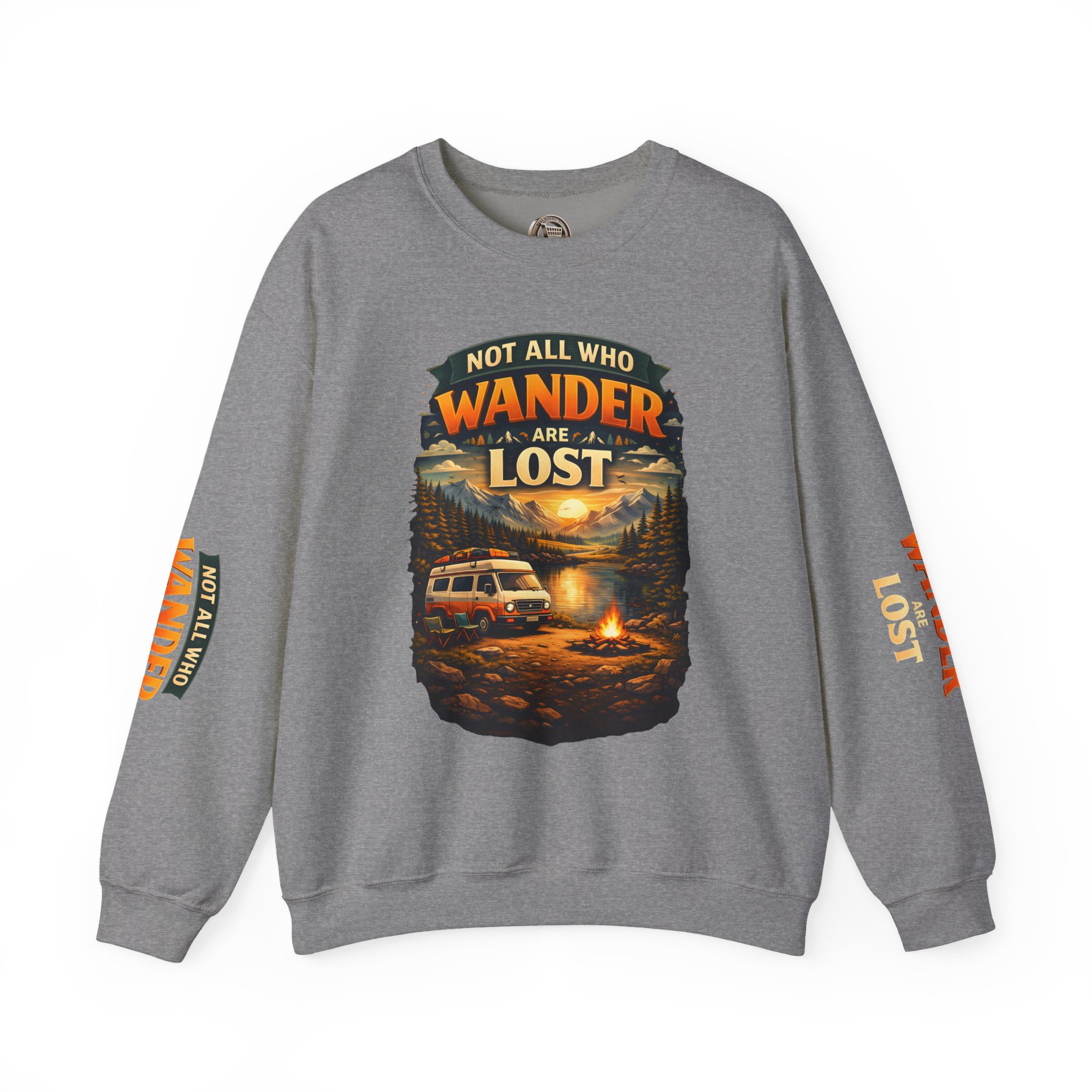 Unisex Heavy Blend™ Crewneck Sweatshirt — "Not All Who Wander Are Lost" Design Scenic-Line