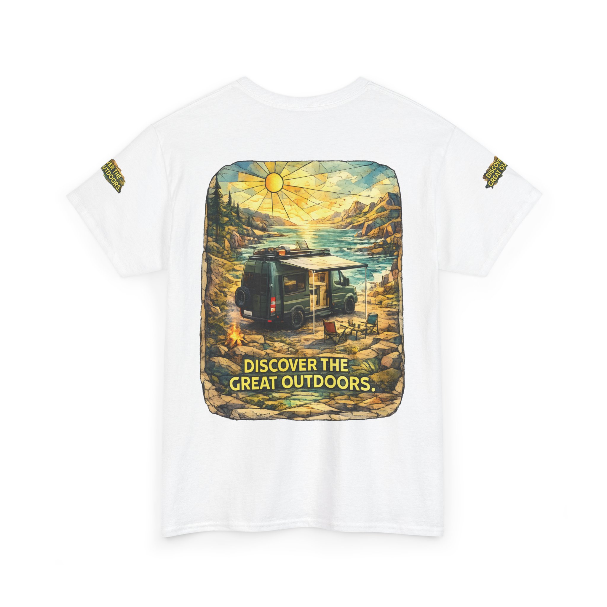 Unisex Heavy Cotton Tee — "Discover The Great Outdoors" Design Cubic-Line