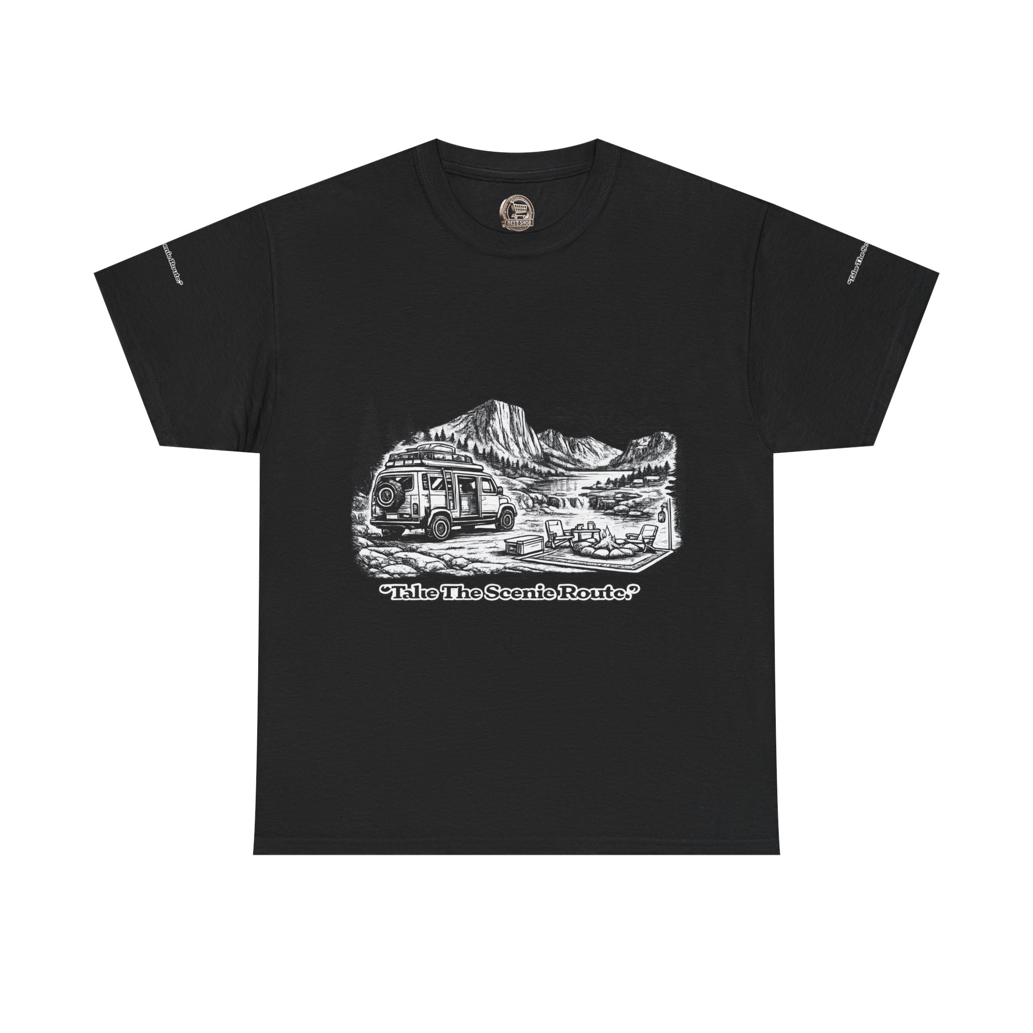 Unisex Heavy Cotton Tee — "Take The Scenic Route" Design Minimal-Line