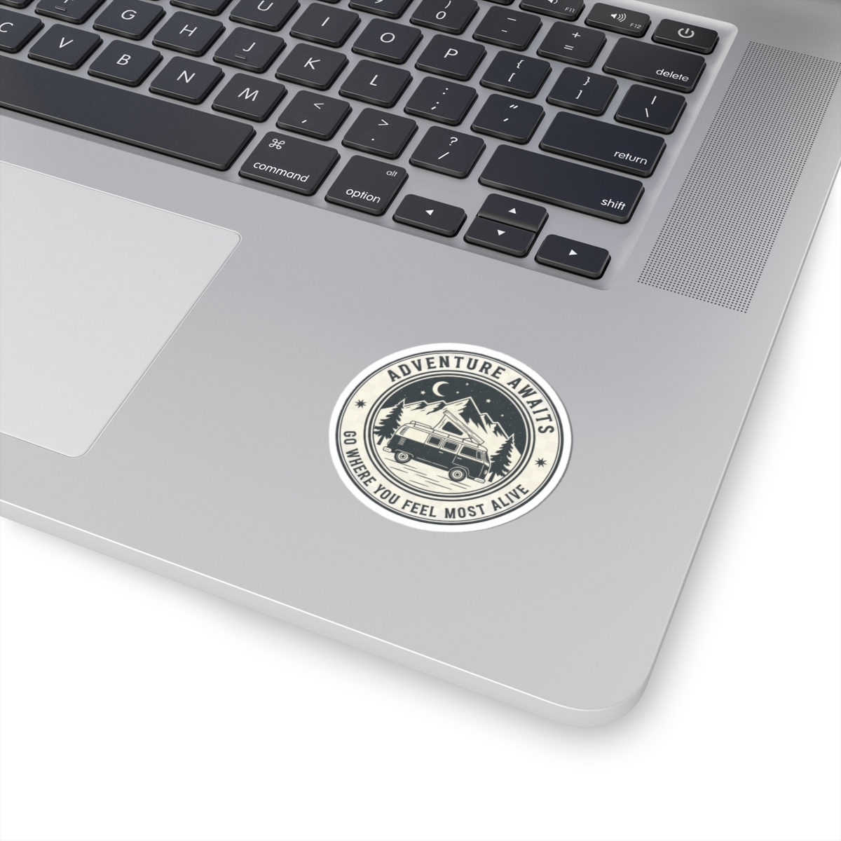 11929371369006434582_1200.jpeg Round Sticker — "Adventure Awaits-Go Where You Feel Most Alive" Camper Van Decal