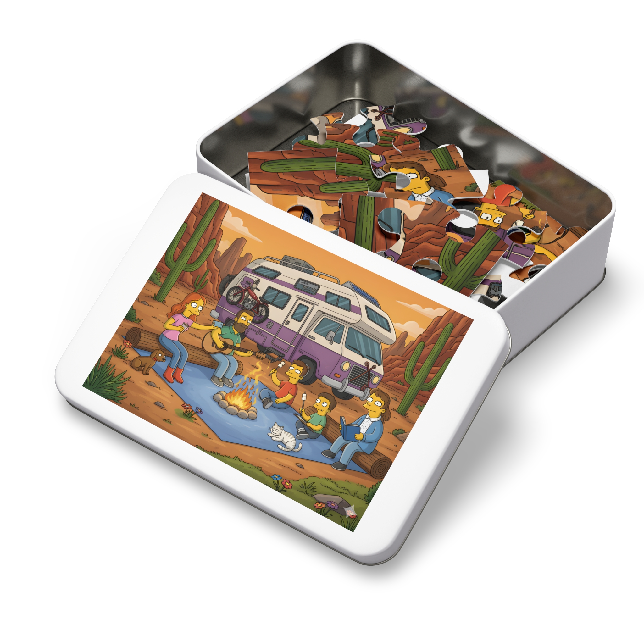 Jigsaw Puzzle with Tin – RV Campfire Design