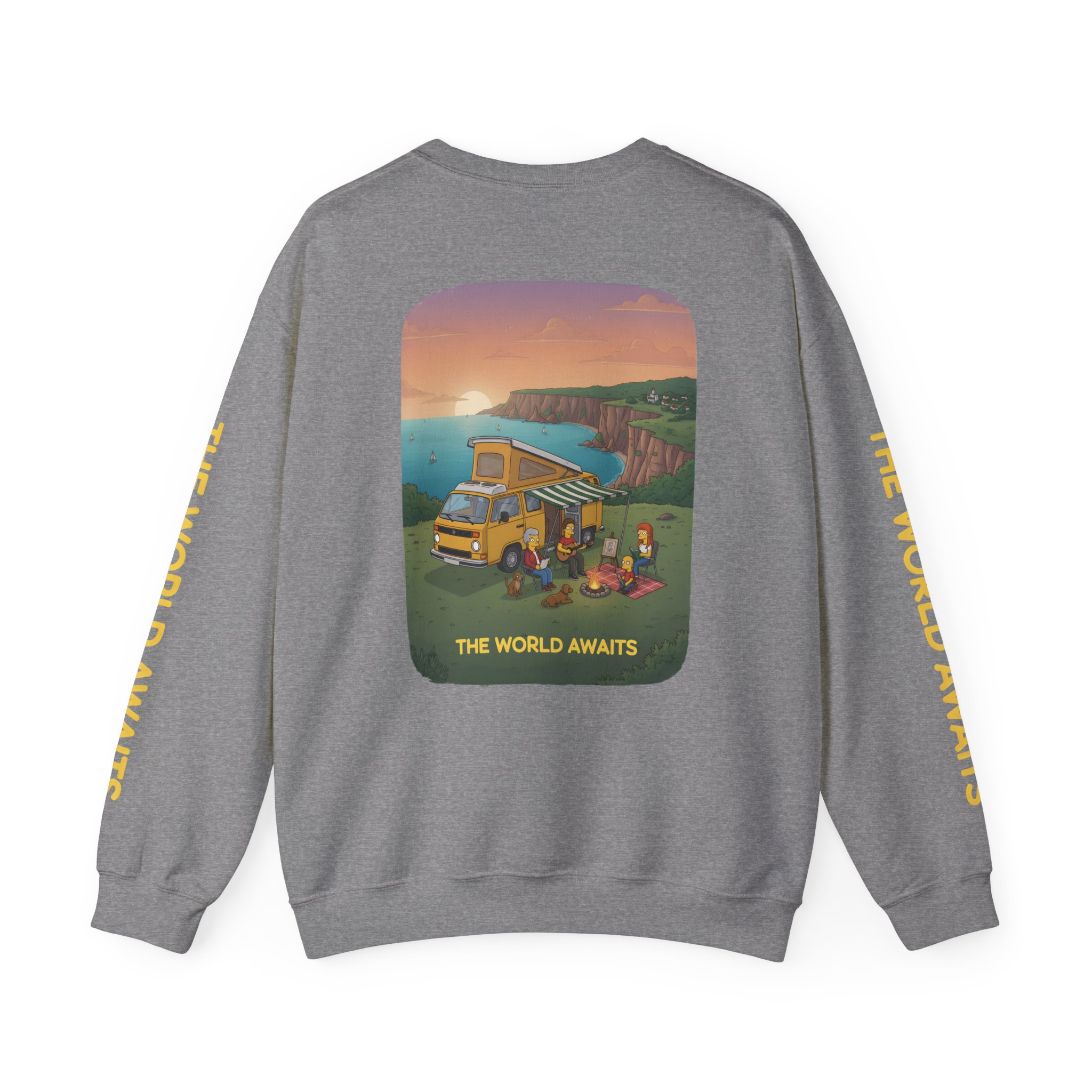 Unisex Heavy Blend™ Crewneck Sweatshirt — "The World Awaits" Design Sitcom-Line
