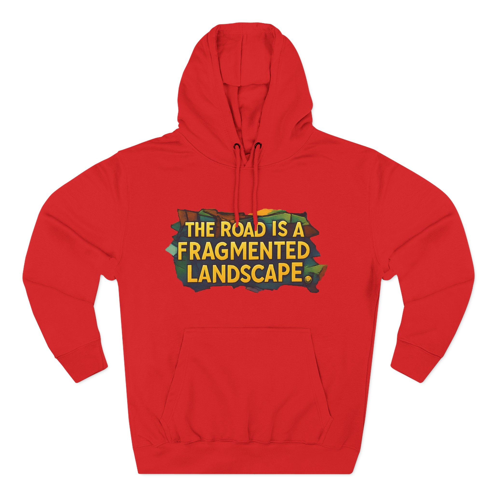 Three-Panel Fleece Hoodie - "The Road Is A Fragmented Landscape" Design Cubic-Line