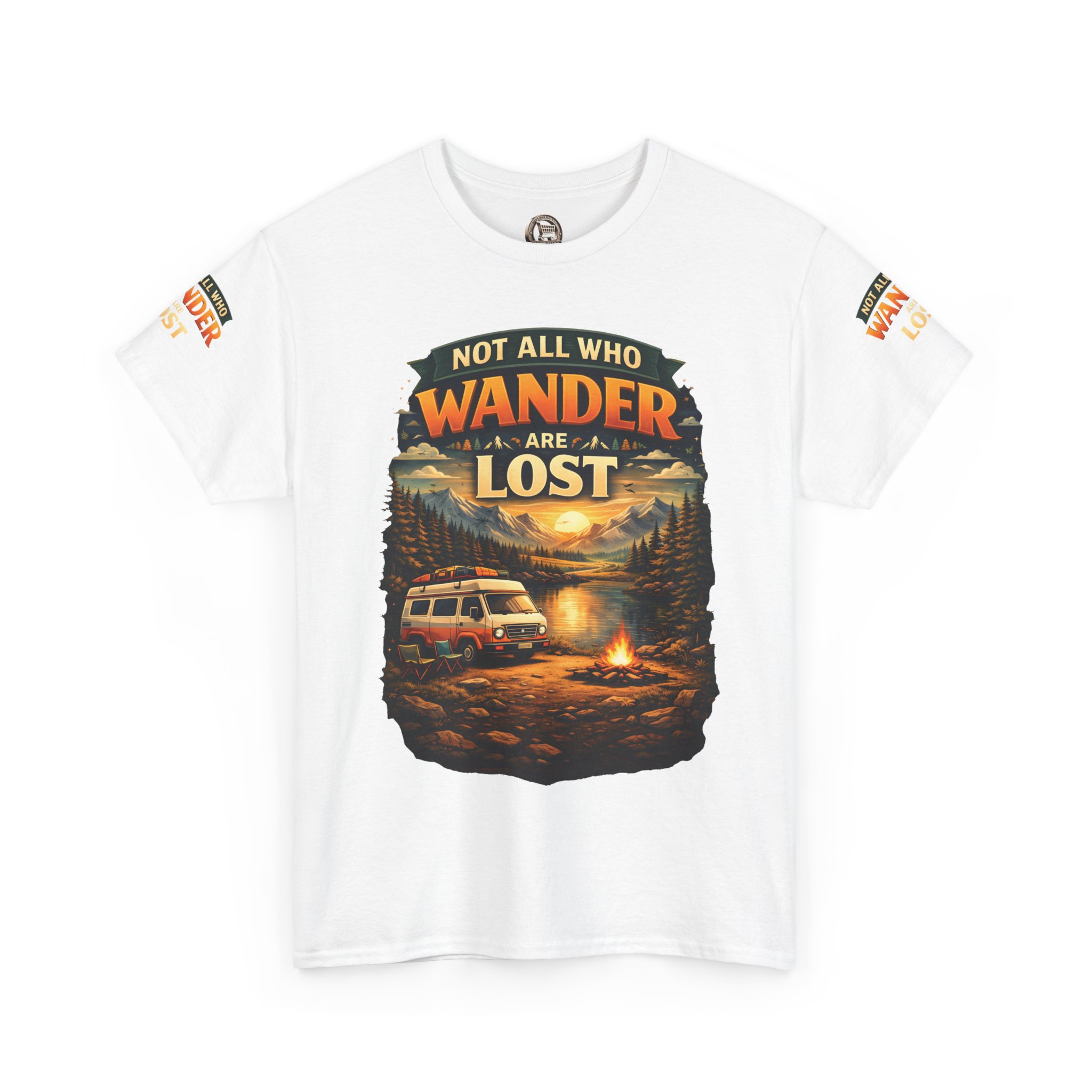 Unisex Heavy Cotton Tee — "Not All Who Wander Are Lost" Design Scenic-Line