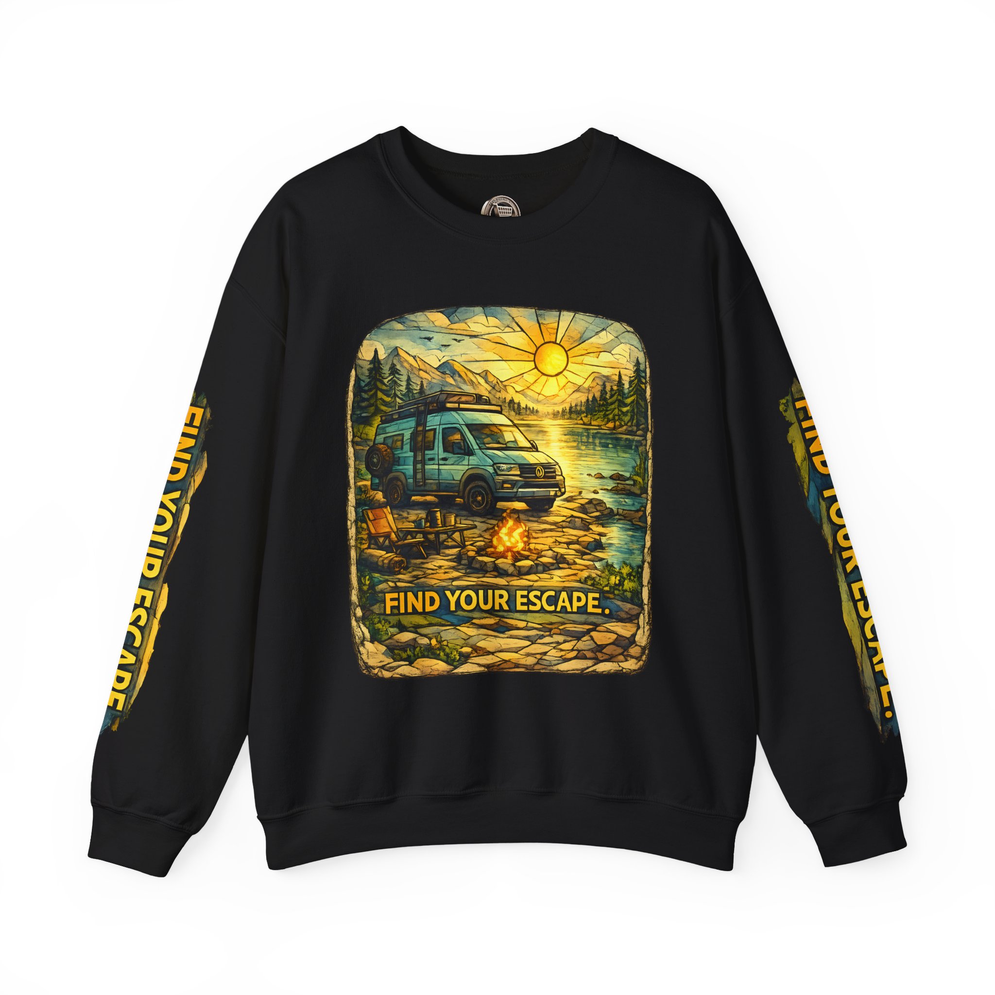 Unisex Heavy Blend™ Crewneck Sweatshirt — "Find Your Escape" Design Cubic-Line