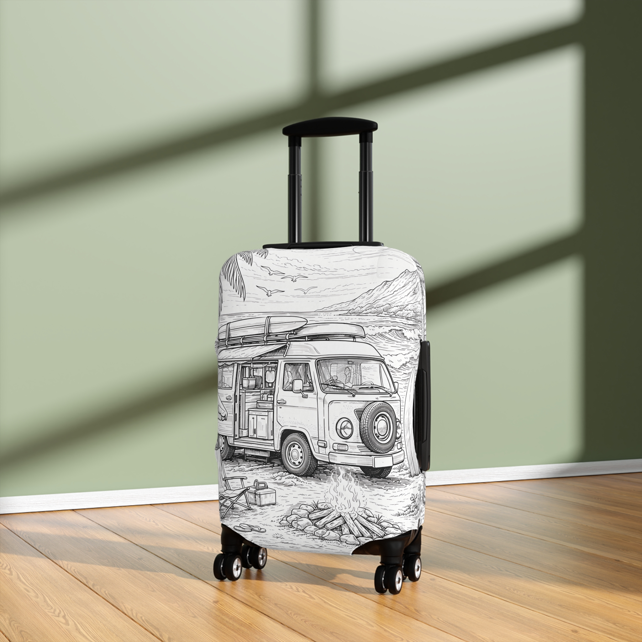 Luggage Cover — Adventure Camper Sketch Travel Suitcase