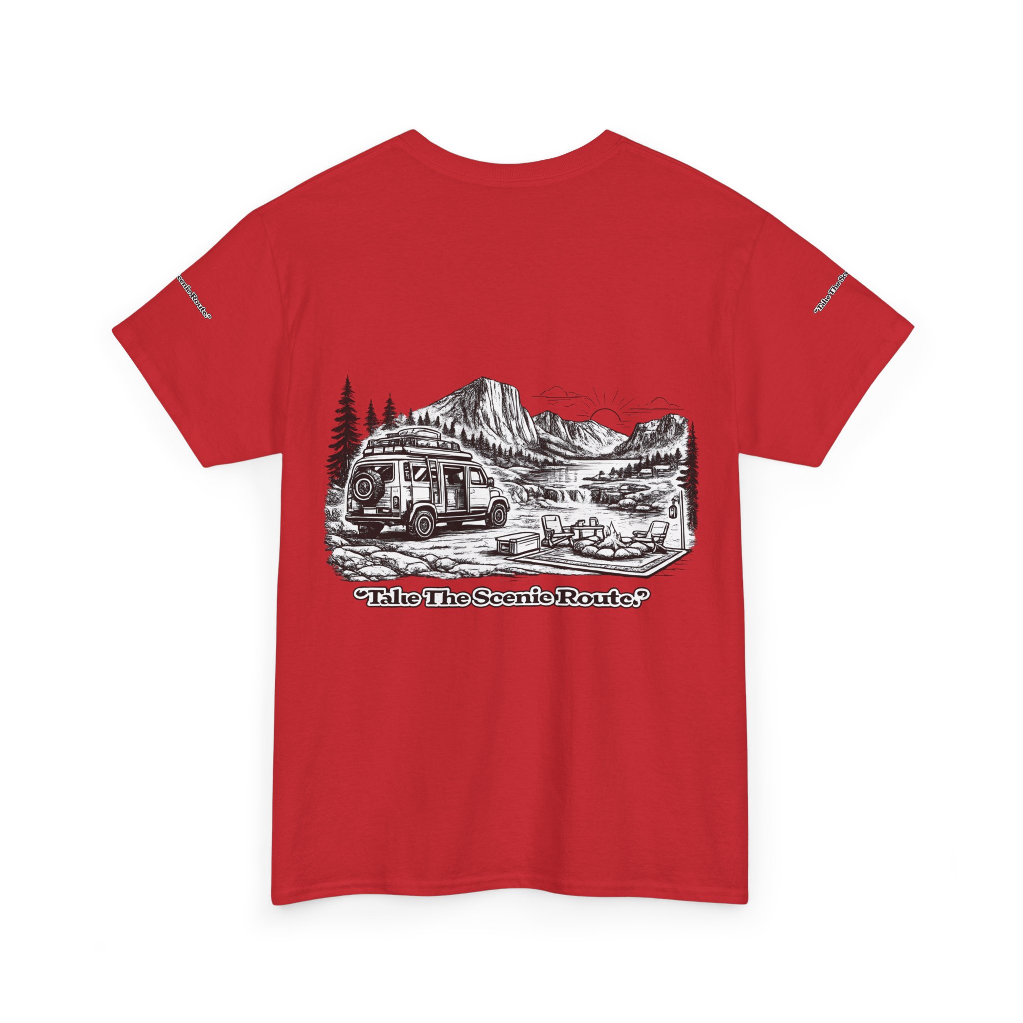 Unisex Heavy Cotton Tee — "Take The Scenic Route" Design Minimal-Line