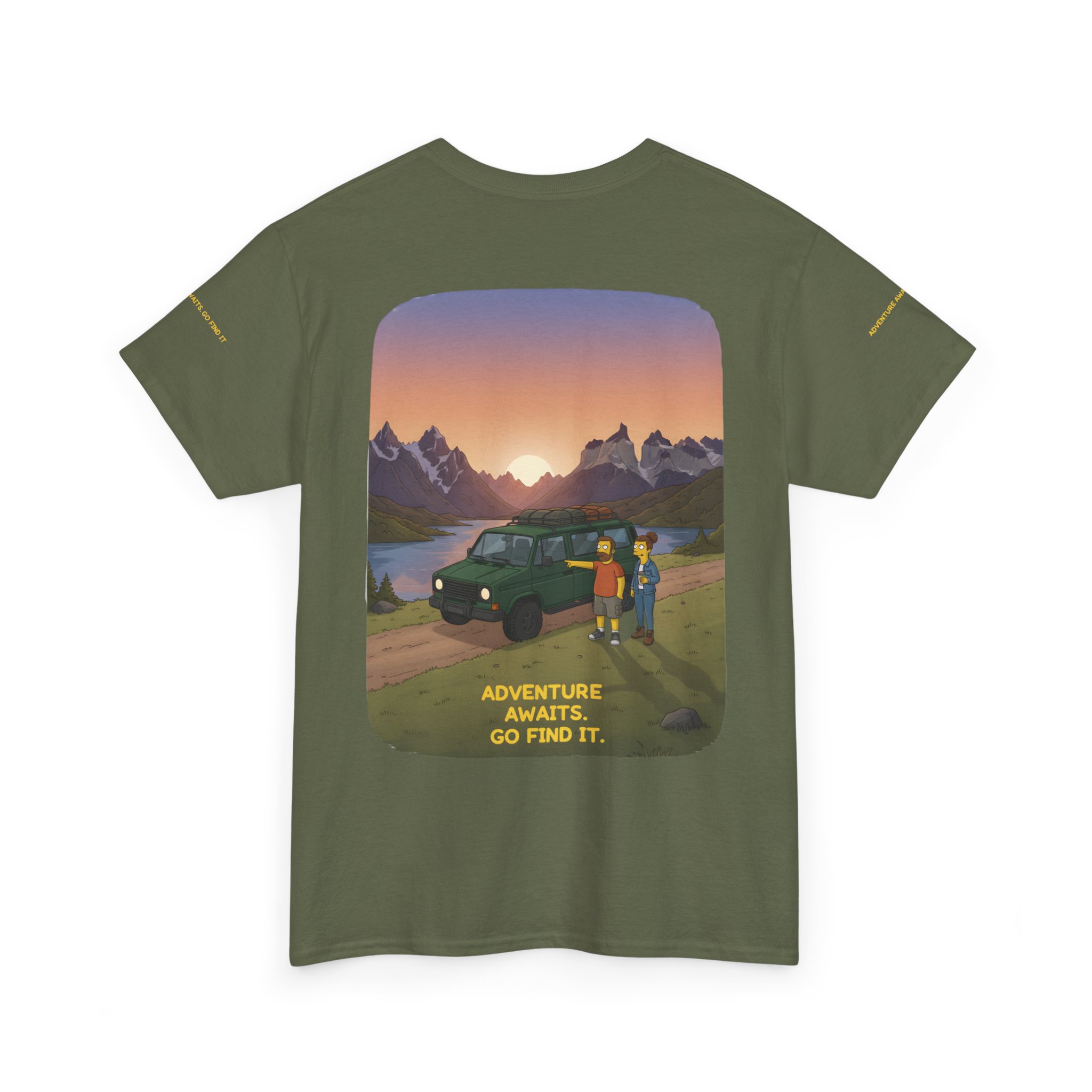 Unisex Heavy Cotton Tee — "Adventure Awaits-Go Find It" Design Sitcom-Line