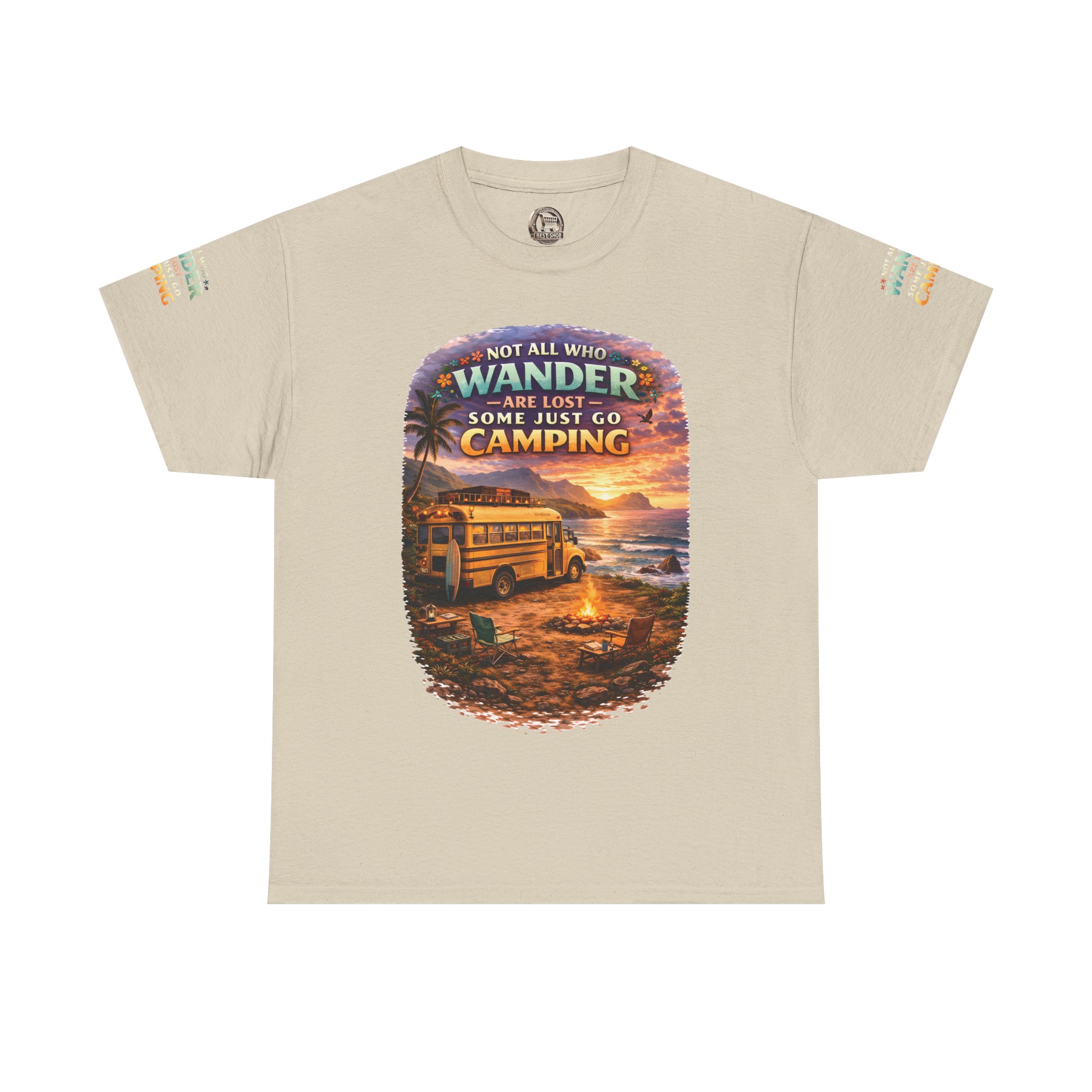 Unisex Heavy Cotton Tee — "Not All Who Wander Are Lost" Design Scenic-Line