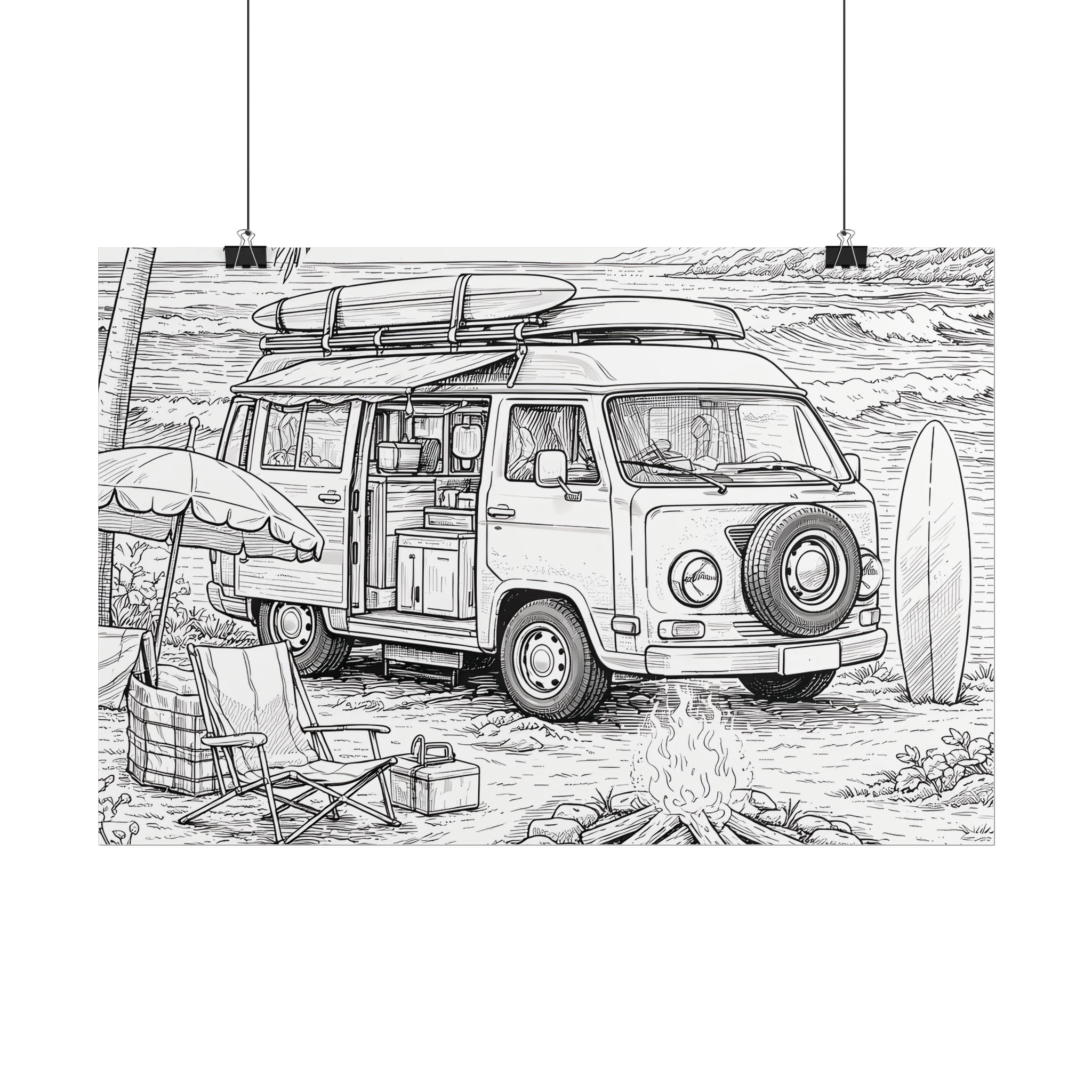 Campervan Poster — Vintage RV Camping Landscape Wall Art