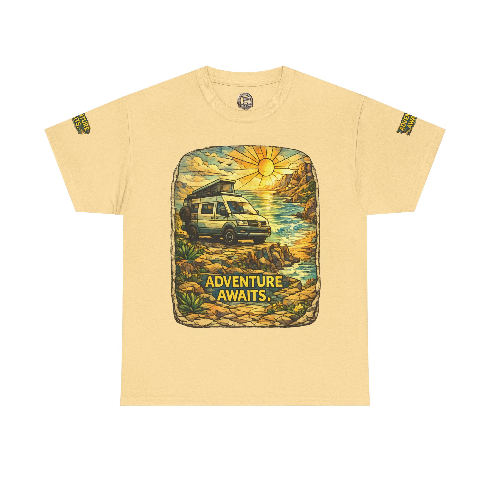 Unisex Heavy Cotton Tee — "Adventure Awaits" Design Cubic-Line
