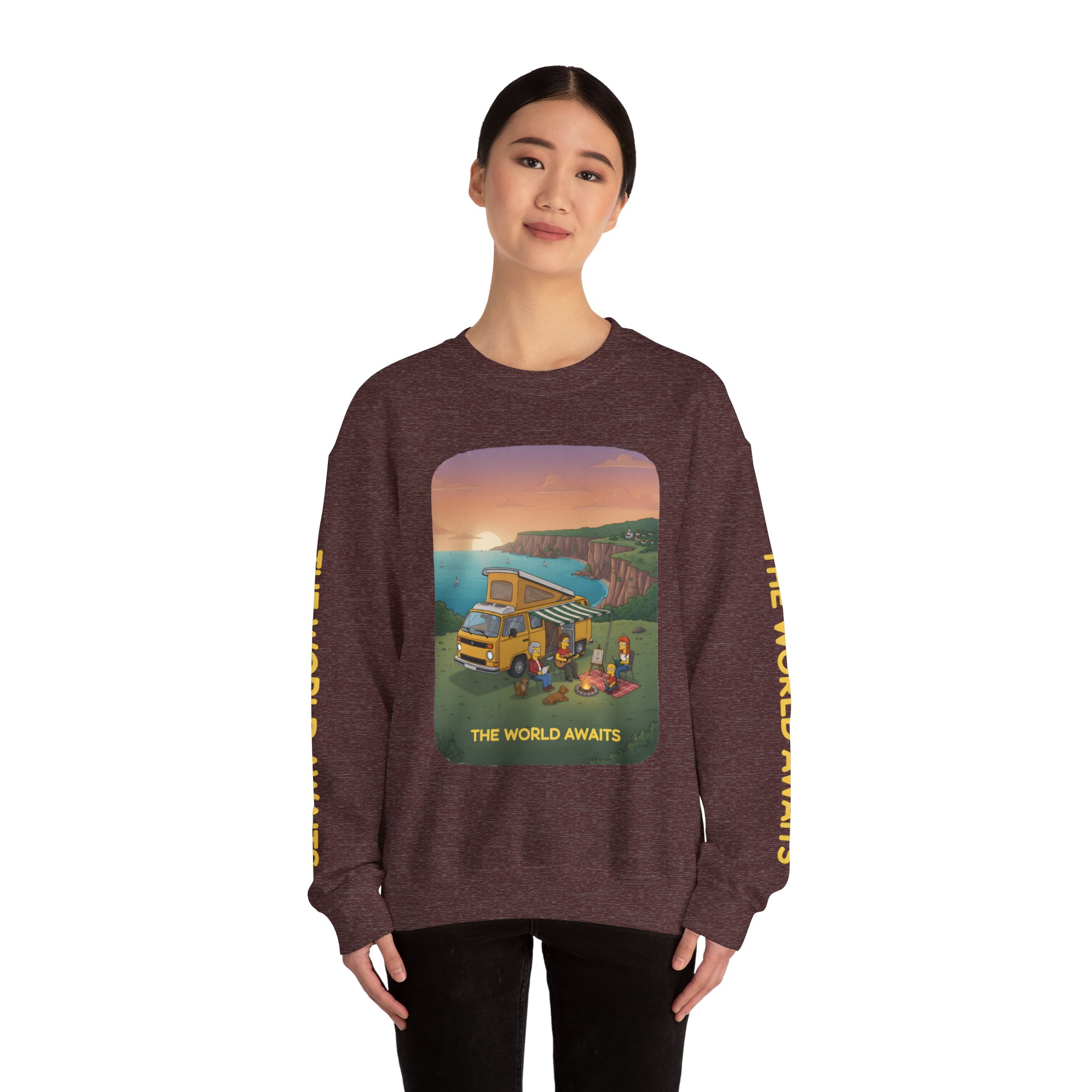 Unisex Heavy Blend™ Crewneck Sweatshirt — "The World Awaits" Design Sitcom-Line