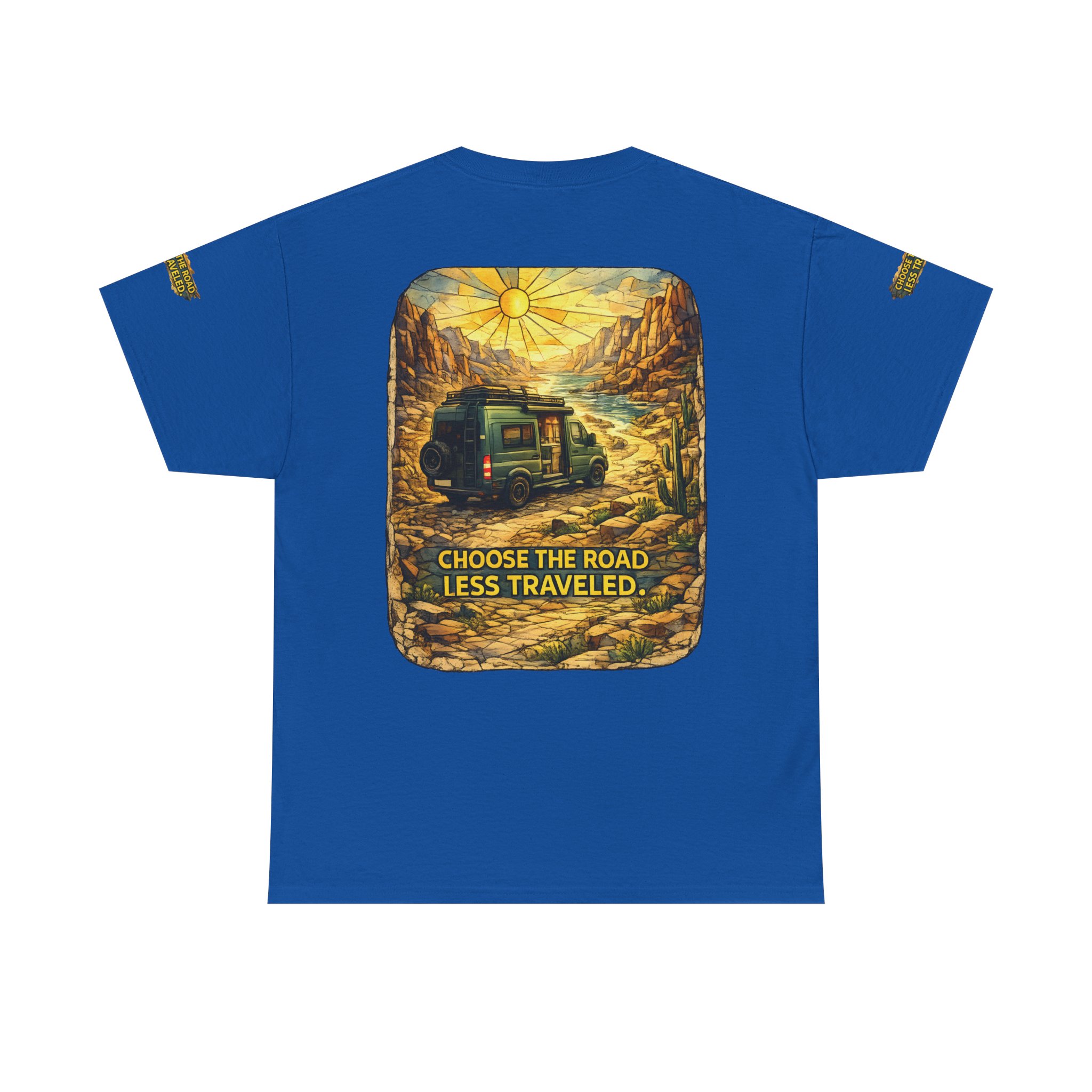 Unisex Heavy Cotton Tee — "Choose The Road Less Traveled" Design Cubic-Line