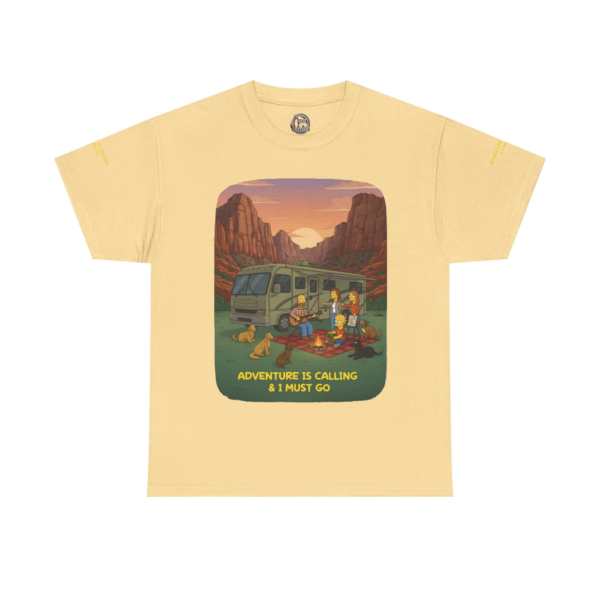 Unisex Heavy Cotton Tee — "Adventure Is Calling-I Must Go" Design Sitcom-Line