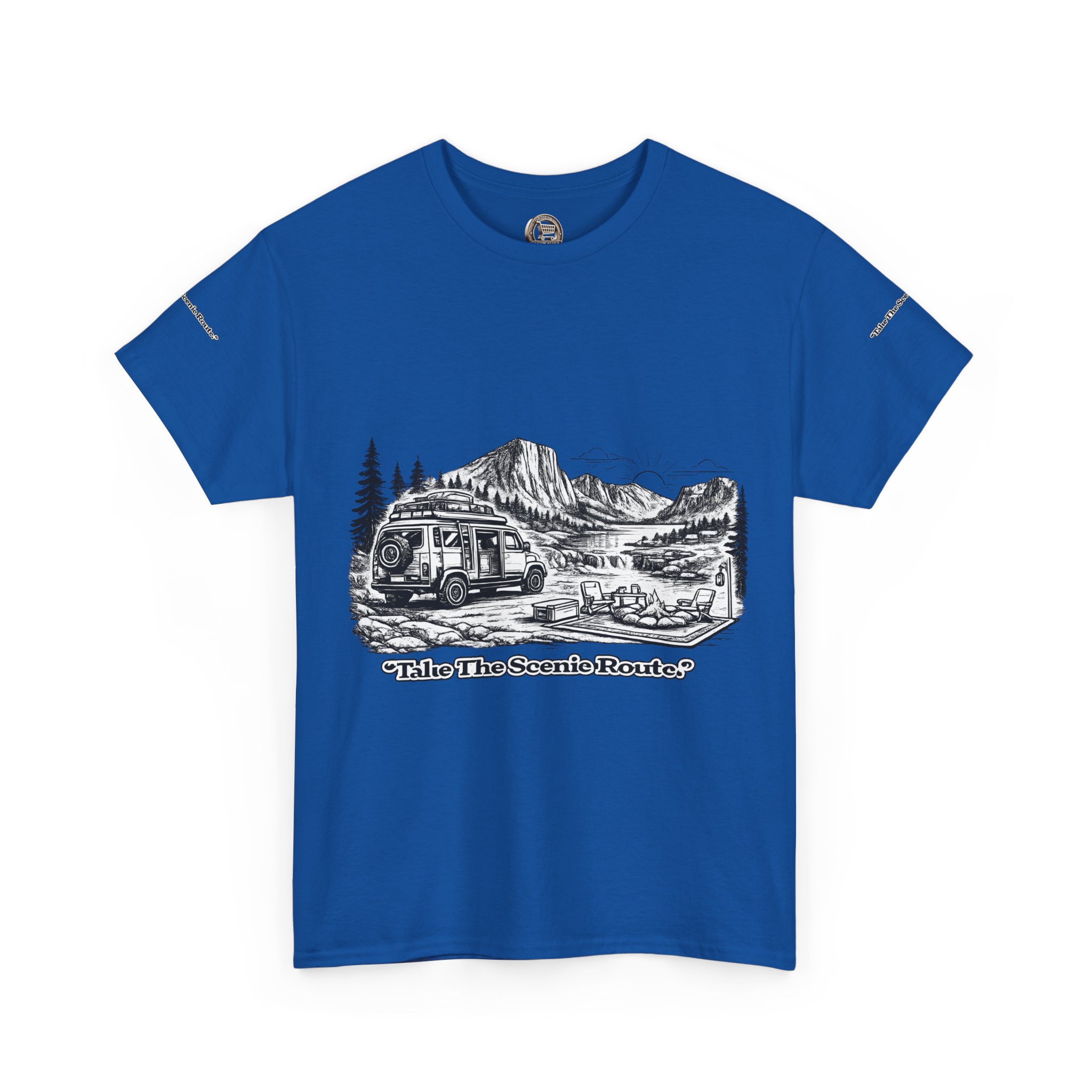 Unisex Heavy Cotton Tee — "Take The Scenic Route" Design Minimal-Line