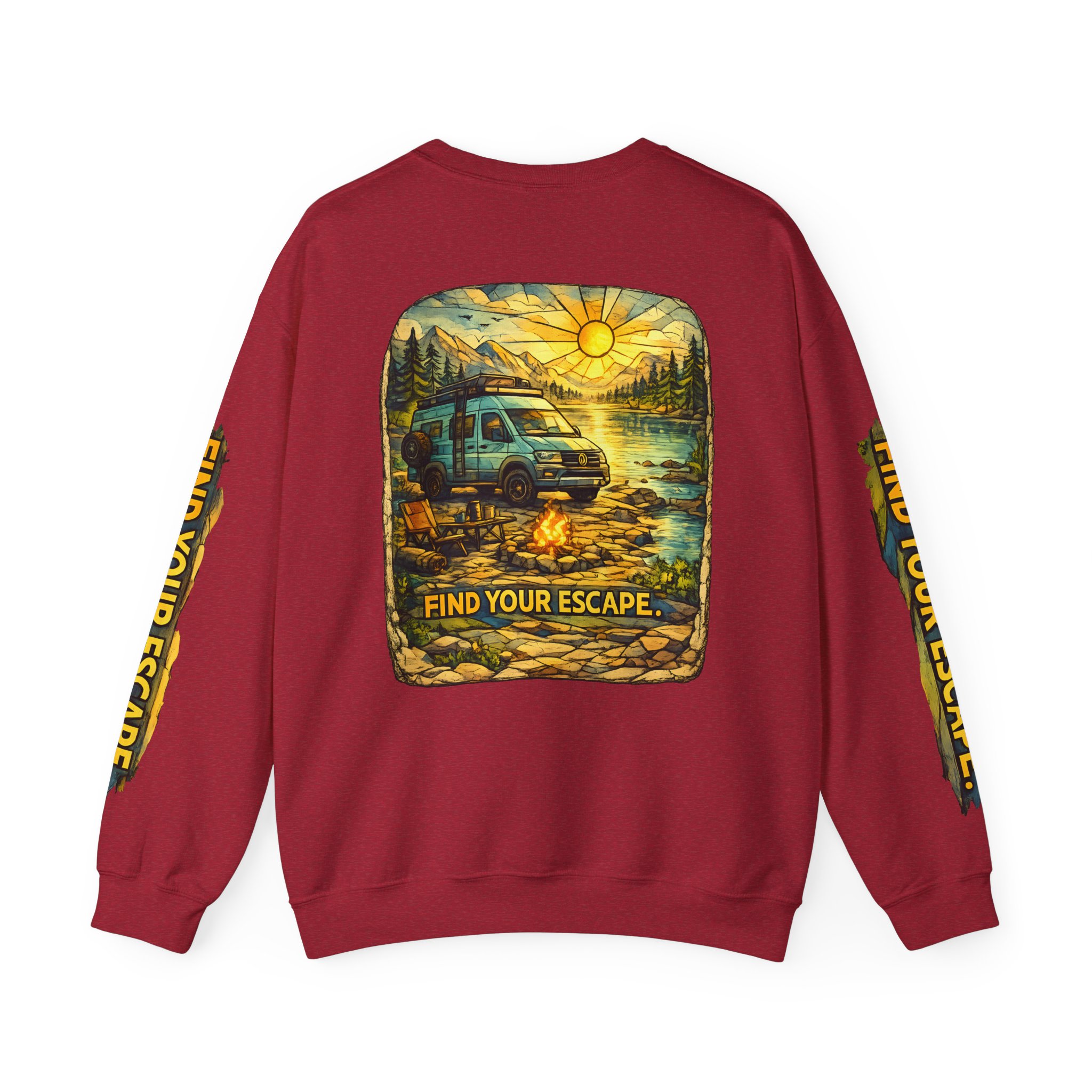 Unisex Heavy Blend™ Crewneck Sweatshirt — "Find Your Escape" Design Cubic-Line