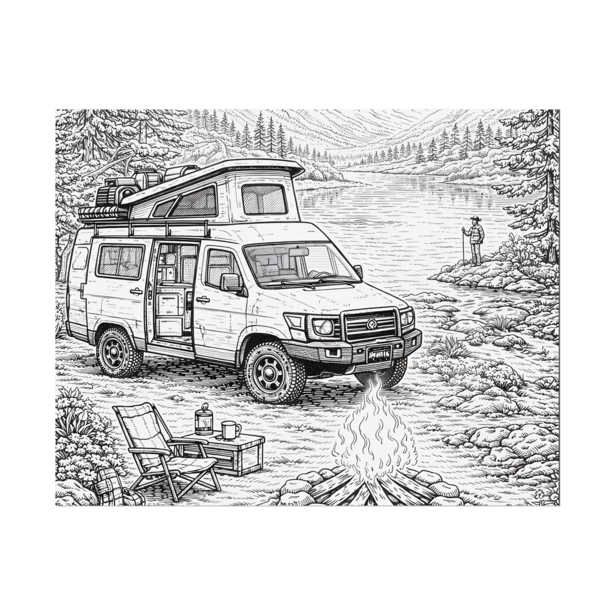 Campervan Poster — Vintage RV Camping Landscape Wall Art