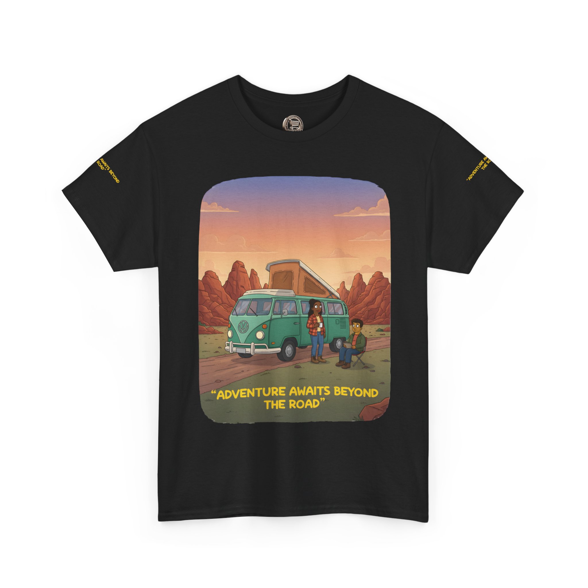 Unisex Heavy Cotton Tee — "Adventure Awaits Beyond The Road" Design Sitcom-Line