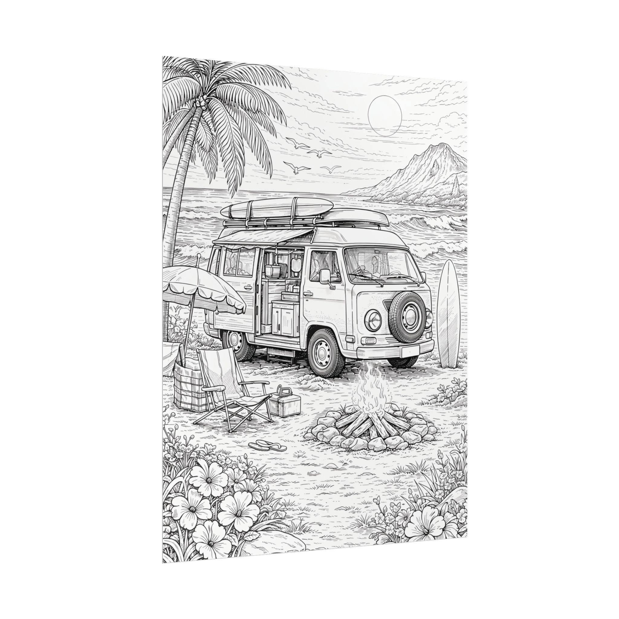 Campervan Poster — Vintage RV Camping Landscape Wall Art