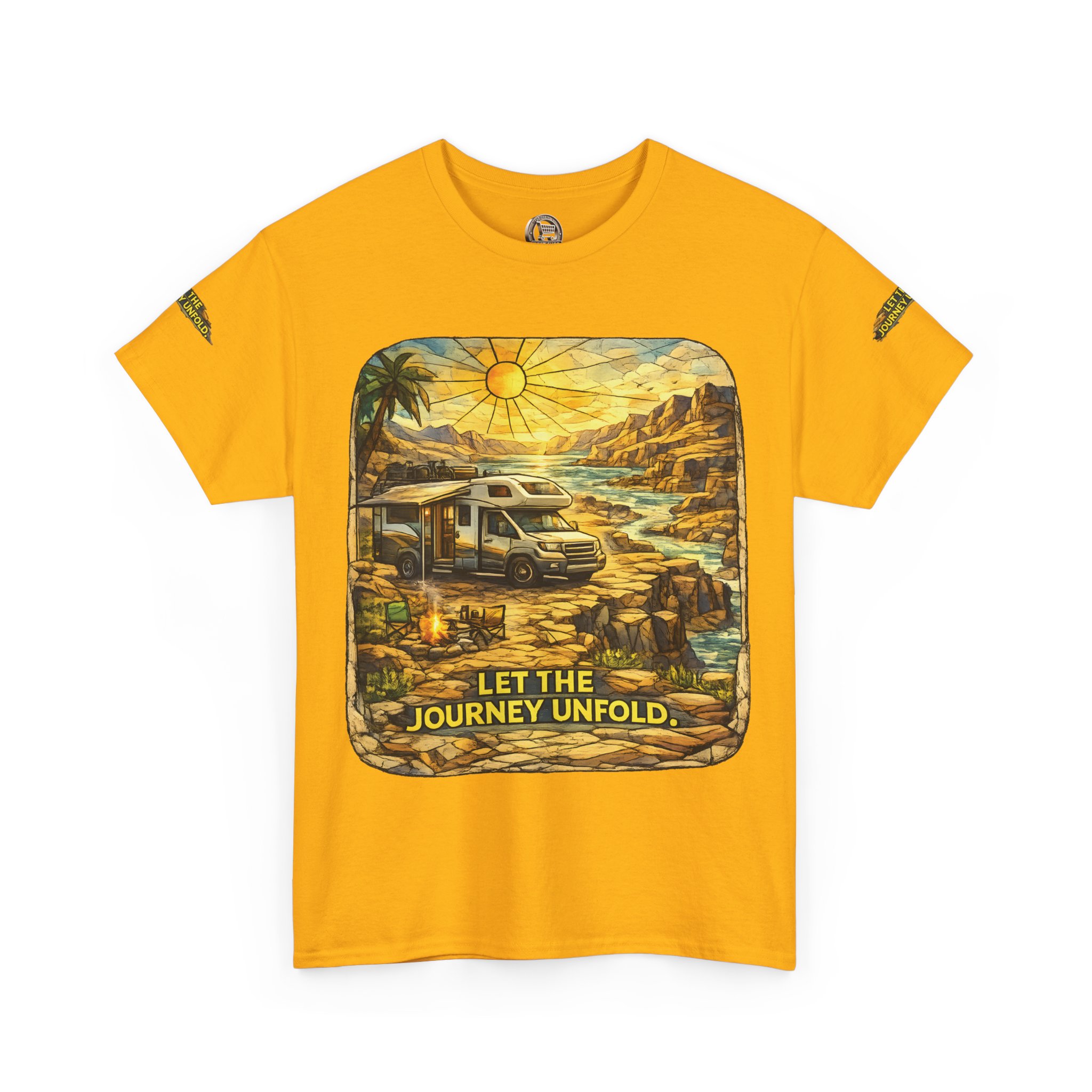 Unisex Heavy Cotton Tee — "Let The Journey Unfold" Design Cubic-Line