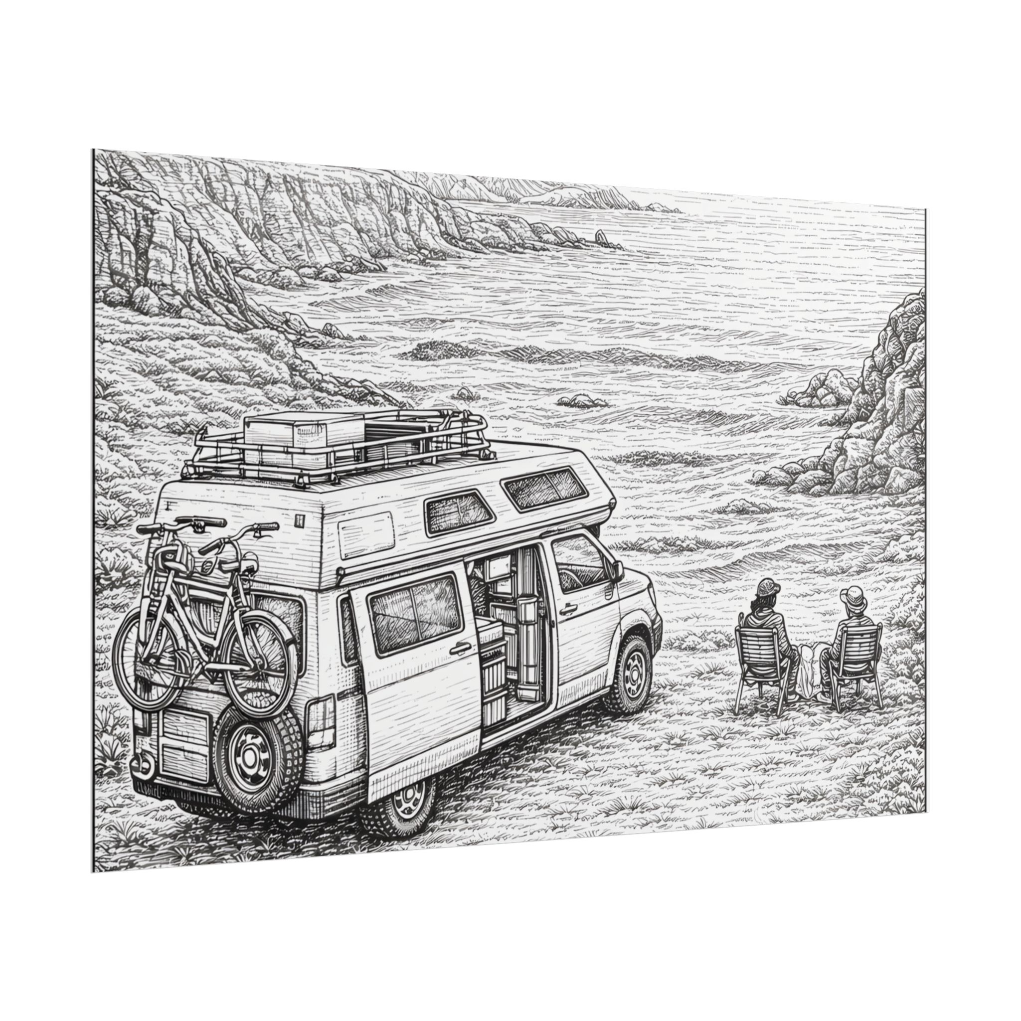 Campervan Poster — Vintage RV Camping Landscape Wall Art