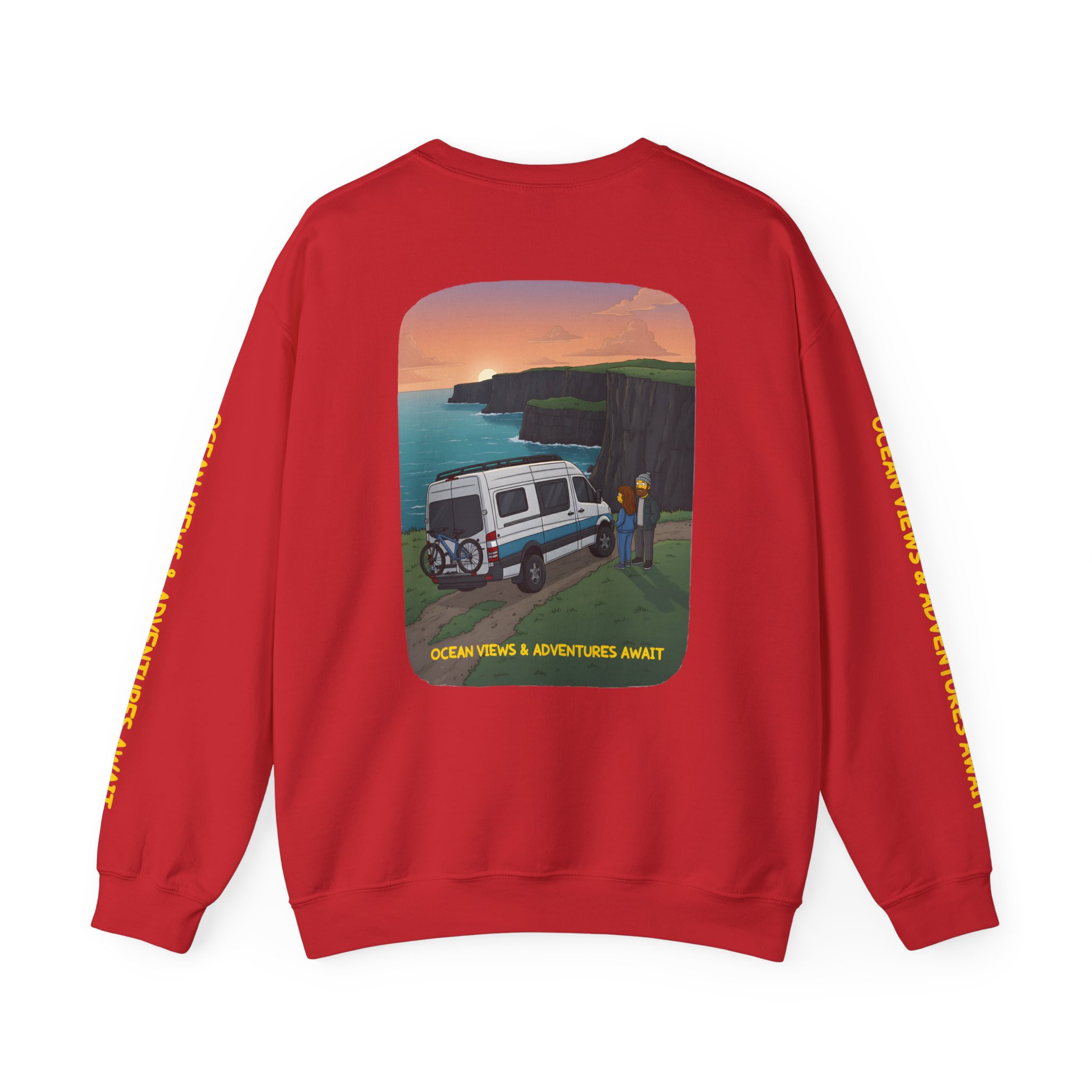 Unisex Heavy Blend™ Crewneck Sweatshirt — "Ocean Views-Adventures Awaits" Design Sitcom-Line