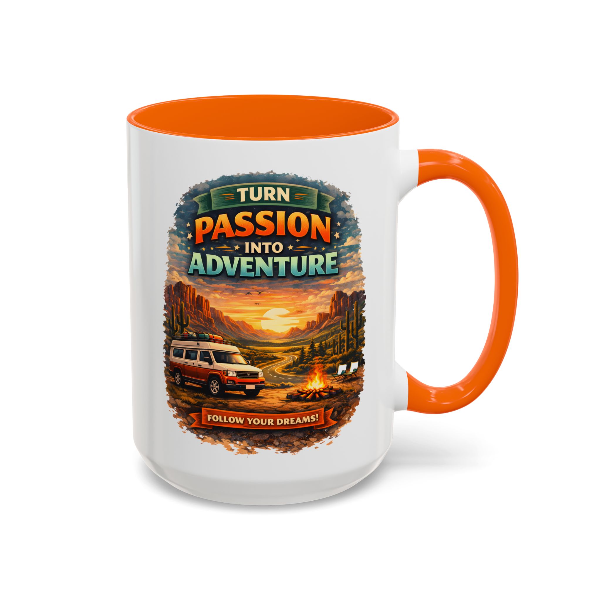 Accent Coffee Mug (11, 15oz) — "Turn Passion Into Adventure" Design Scenic-Line