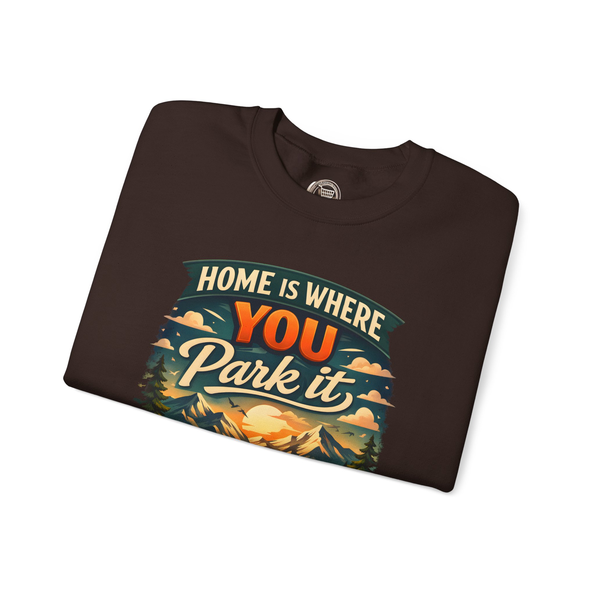 Unisex Heavy Blend™ Crewneck Sweatshirt — "Home Is Where You Park It" Design Scenic-Line