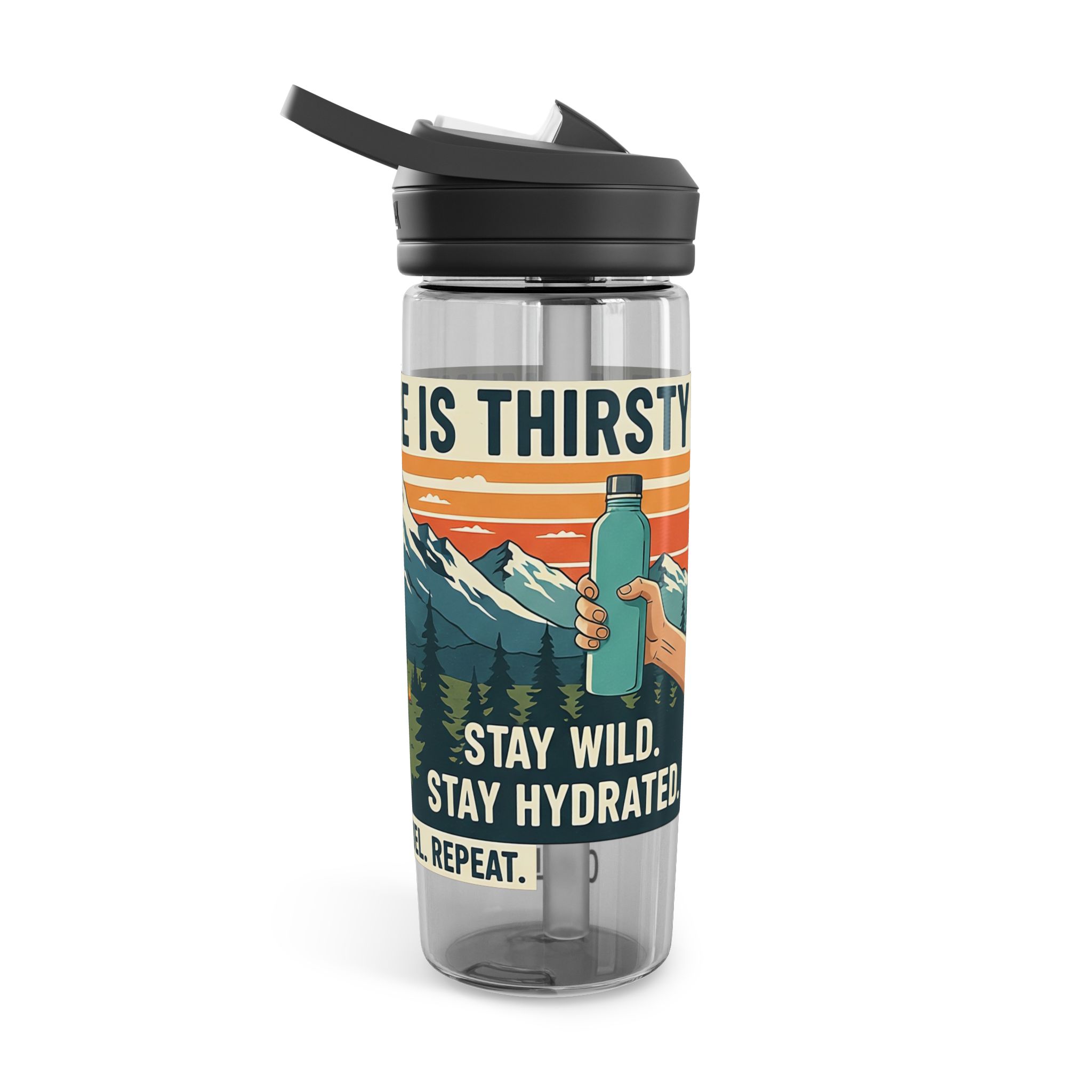 Water Bottle — 20/25oz CamelBak Eddy® | "Adventure Is Out There " Retro Mountain & Van Camping Design