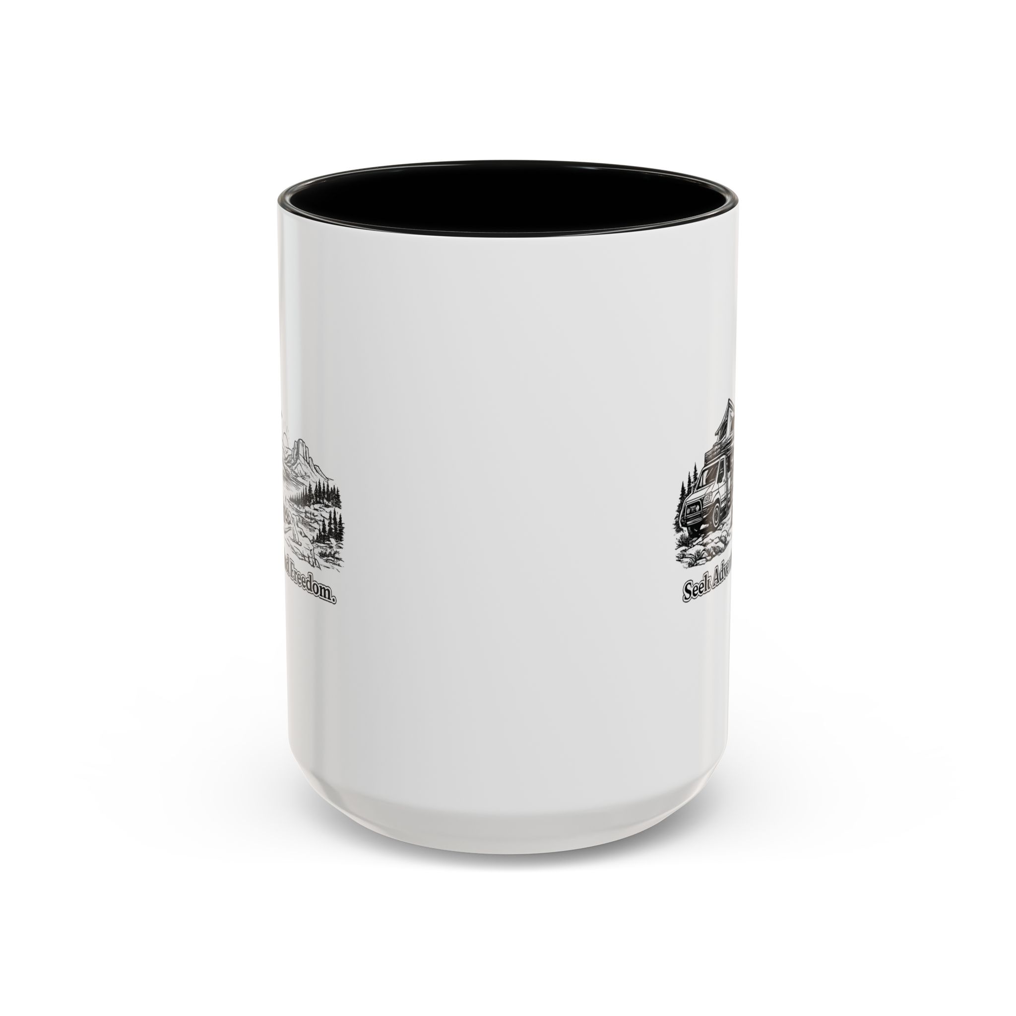 Accent Coffee Mug (11, 15oz) — "Seek Adventure, Find Freedom" Design Minimal-Line