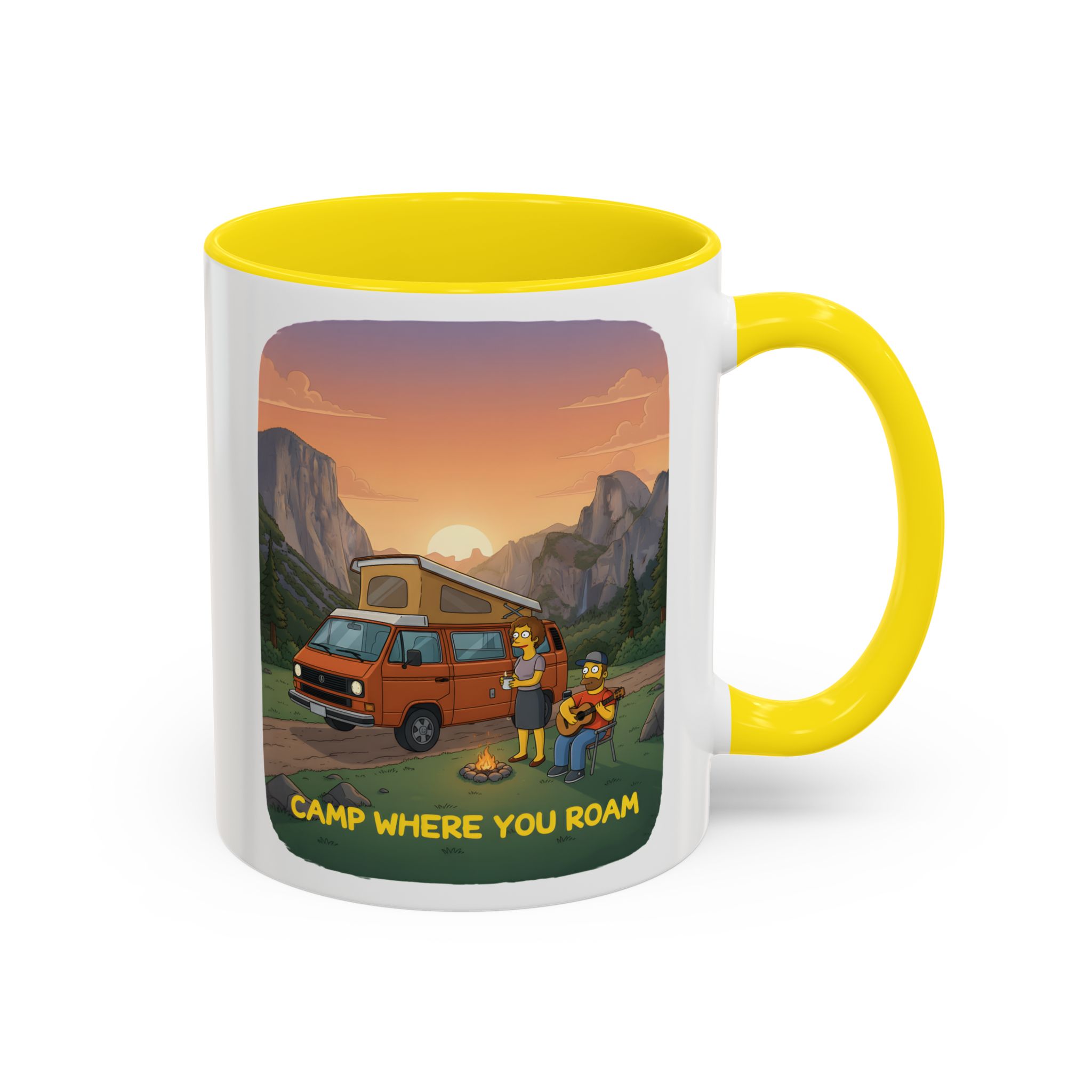 Accent Coffee Mug (11, 15oz) — "Camp Where You Roam" Design Sitcom-Line