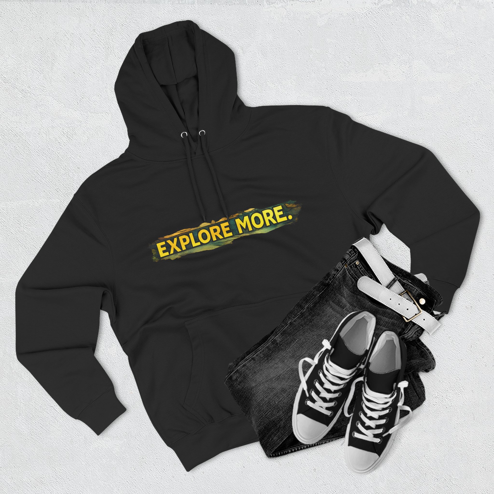 Three-Panel Fleece Hoodie - "Explore More" Design Cubic-Line