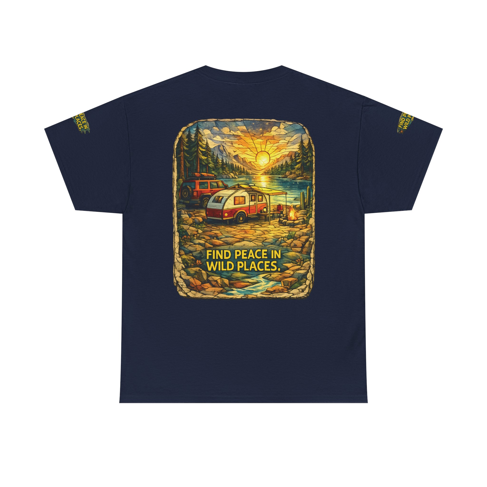 Unisex Heavy Cotton Tee — "Find Peace In Wild Places" Design Cubic-Line