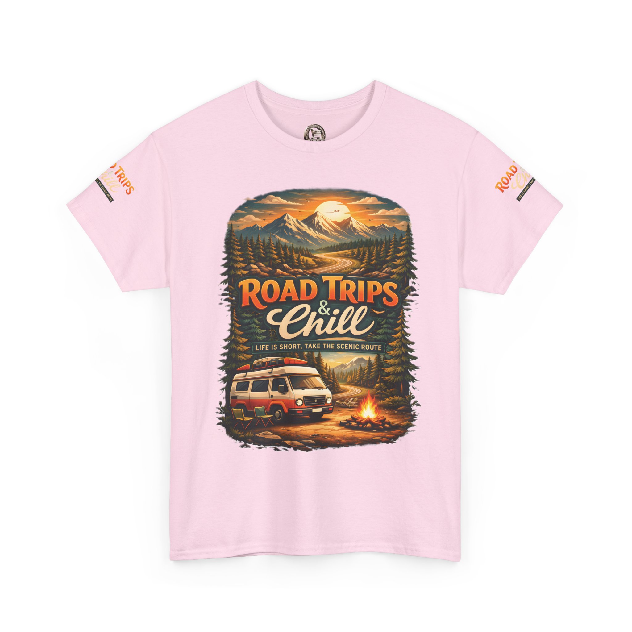 Unisex Heavy Cotton Tee — "Road Trips & Chill" Design Scenic-Line
