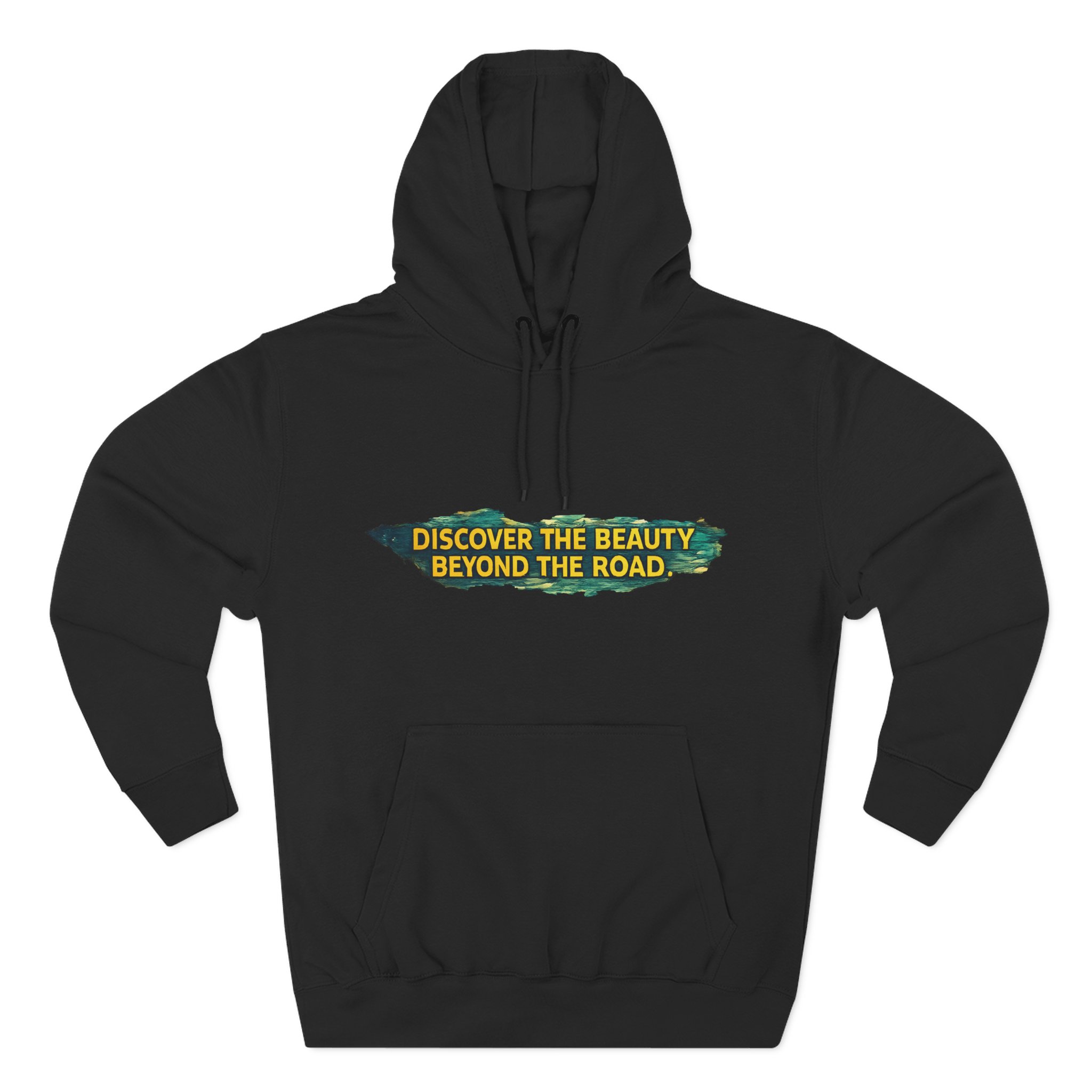Three-Panel Fleece Hoodie - "Discover The Bieuty Beyond The Road" Design Cubic-Line
