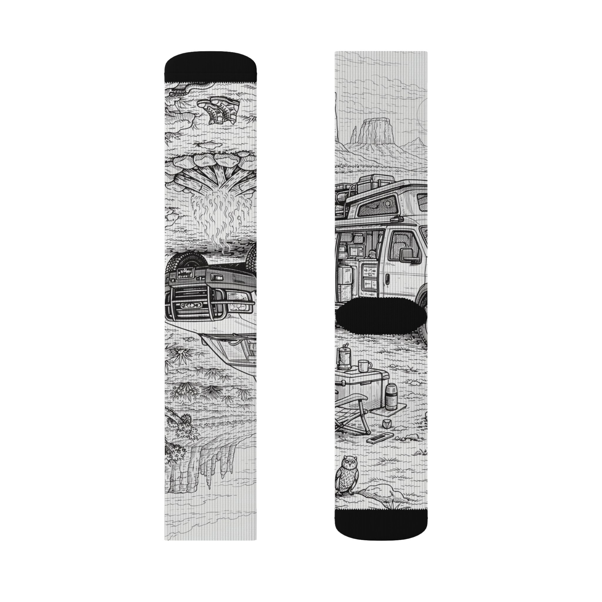 Sublimation Socks — Retro Camper Roadtrip Crew Socks
