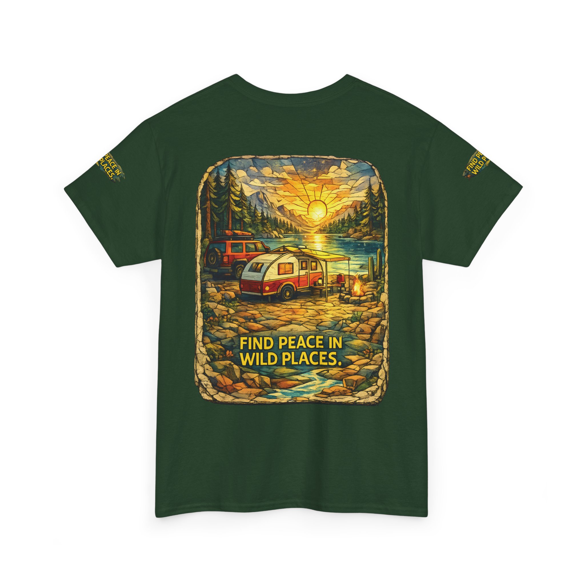 Unisex Heavy Cotton Tee — "Find Peace In Wild Places" Design Cubic-Line