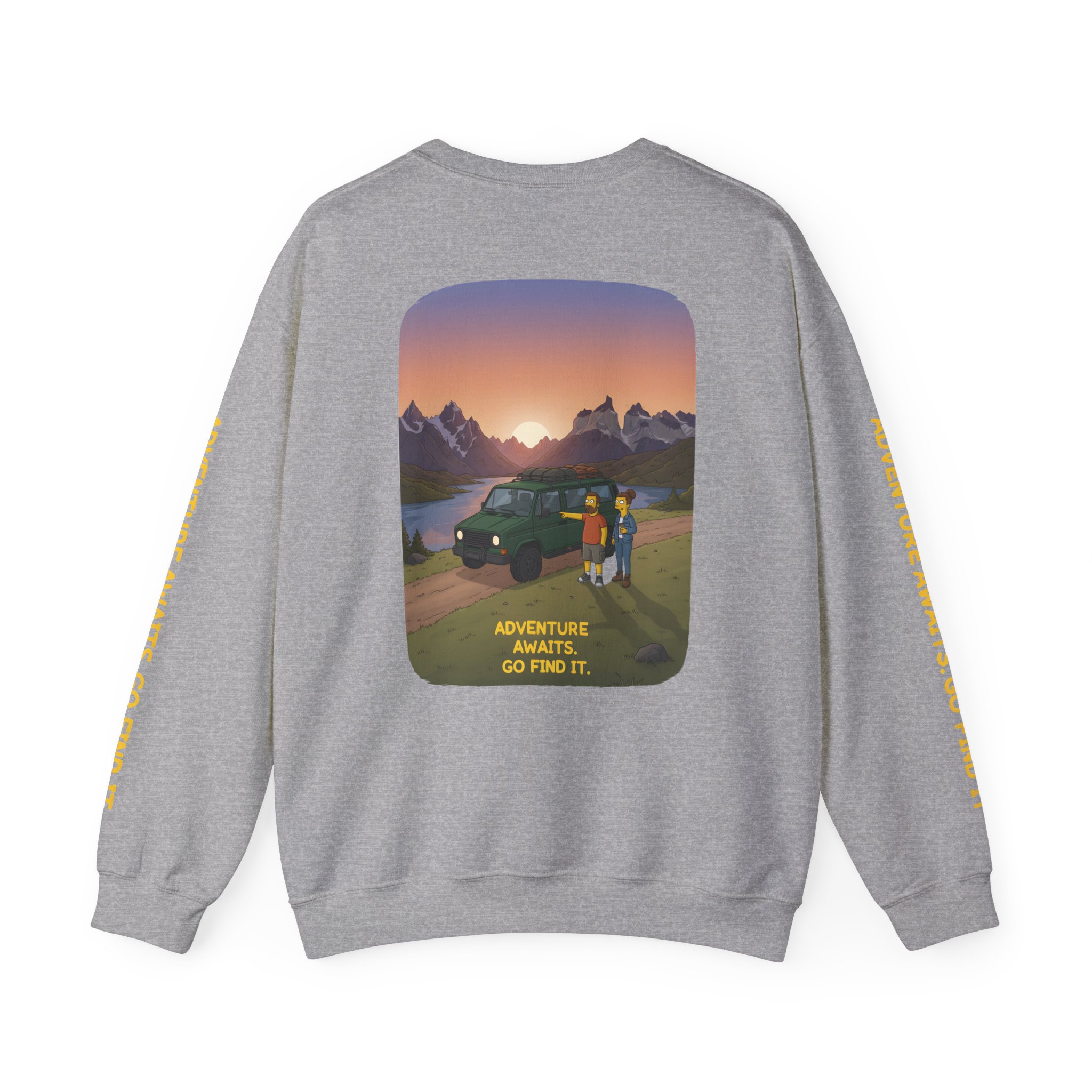 Unisex Heavy Blend™ Crewneck Sweatshirt — "Adventure Awaits-Go Find It" Design Sitcom-Line
