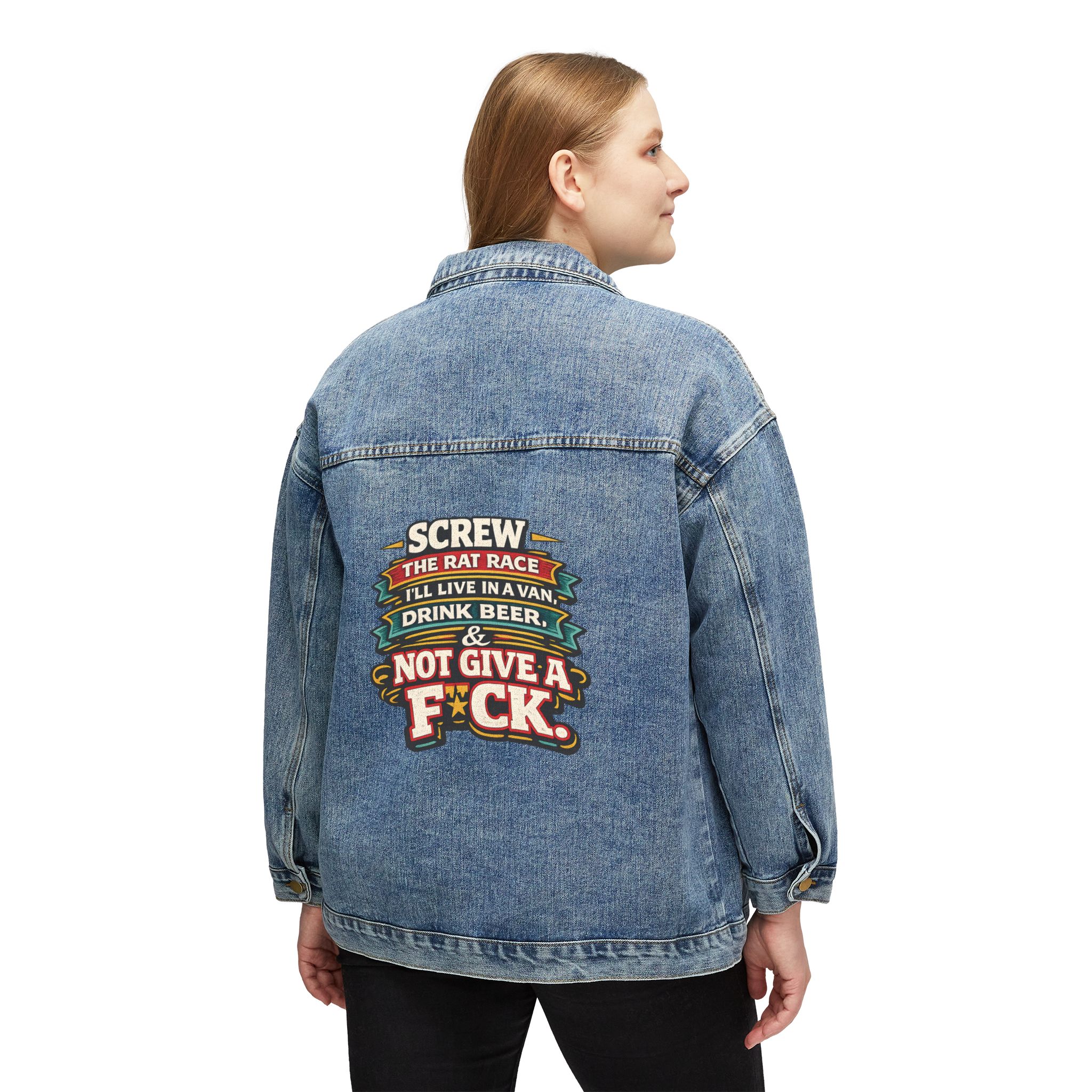 Women's Denim Jacket — "Screw The Rat Race" Design F**K-Line