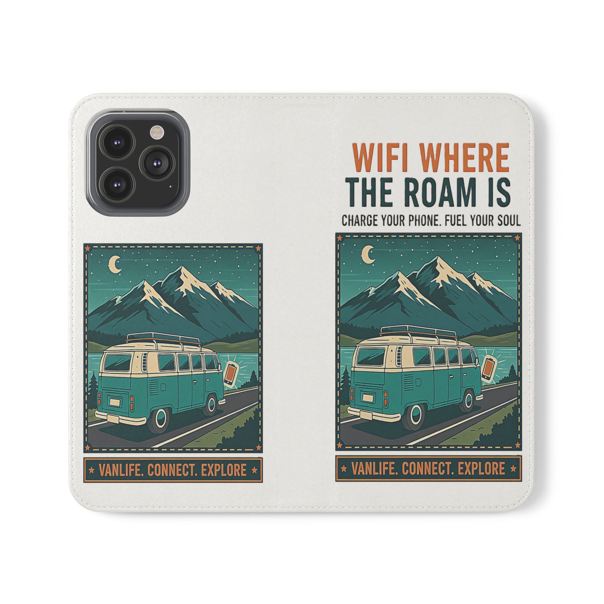 Flip Phone Case — “WiFi Where the Roam Is” Vanlife Wallet Case
