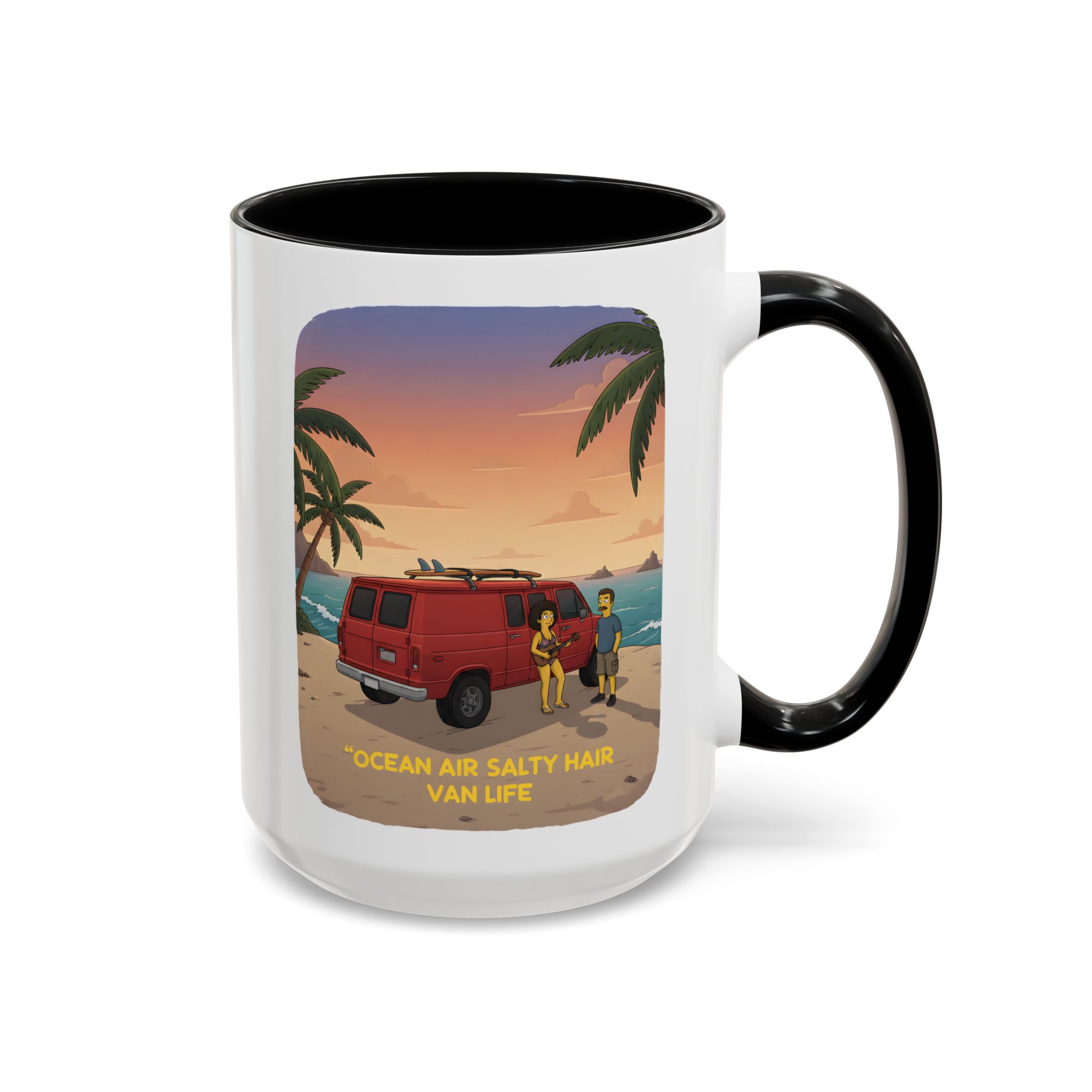 Accent Coffee Mug (11, 15oz) — "Ocean Air Salty Hair Van Life" Design Sitcom-Line