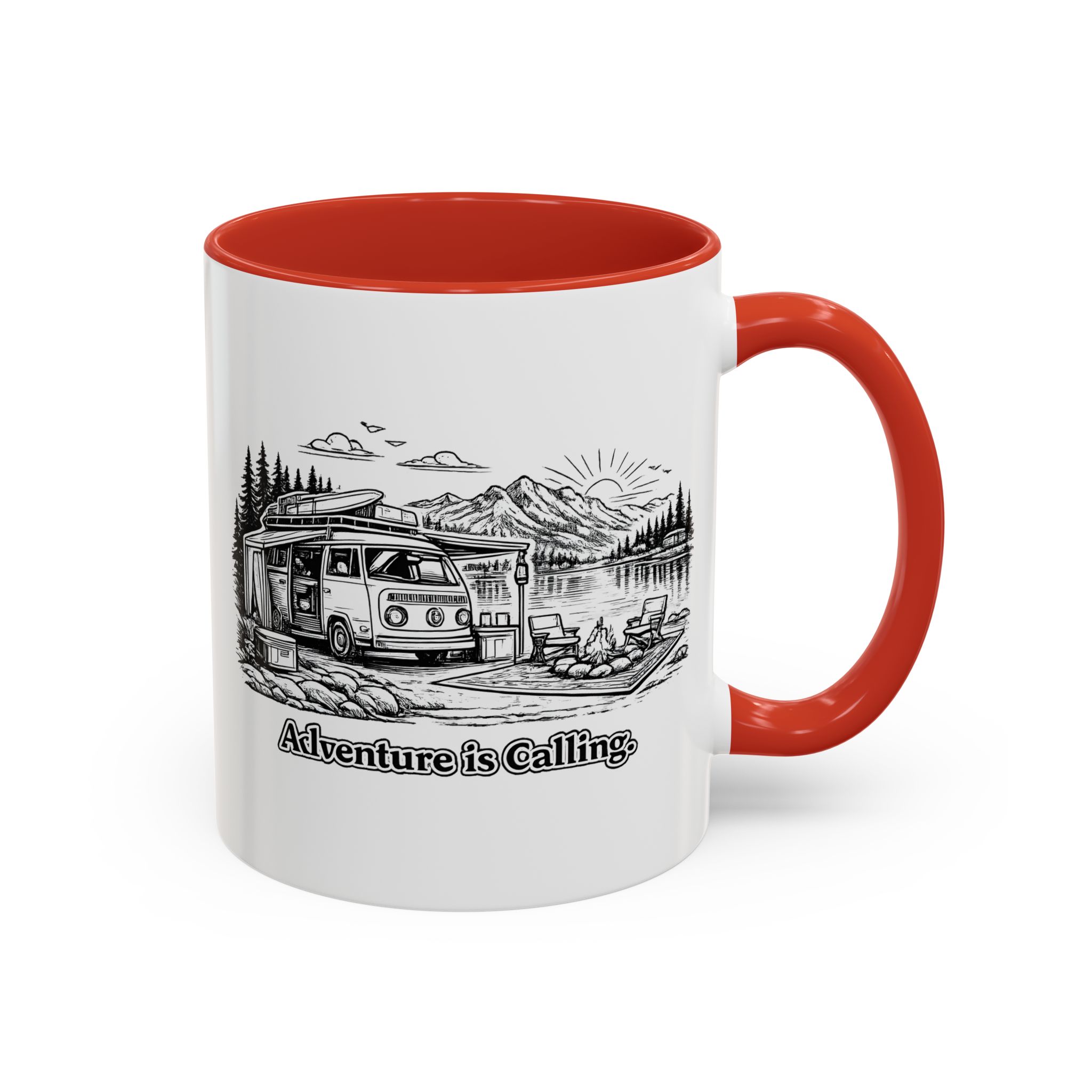 Accent Coffee Mug (11, 15oz) — "Adventure Is Calling" Design Minimal-Line