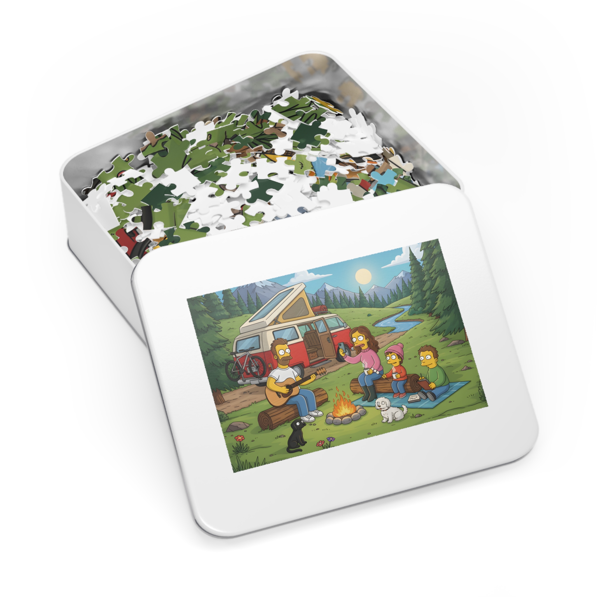 Jigsaw Puzzle with Tin — Scenic Campervan Campfire